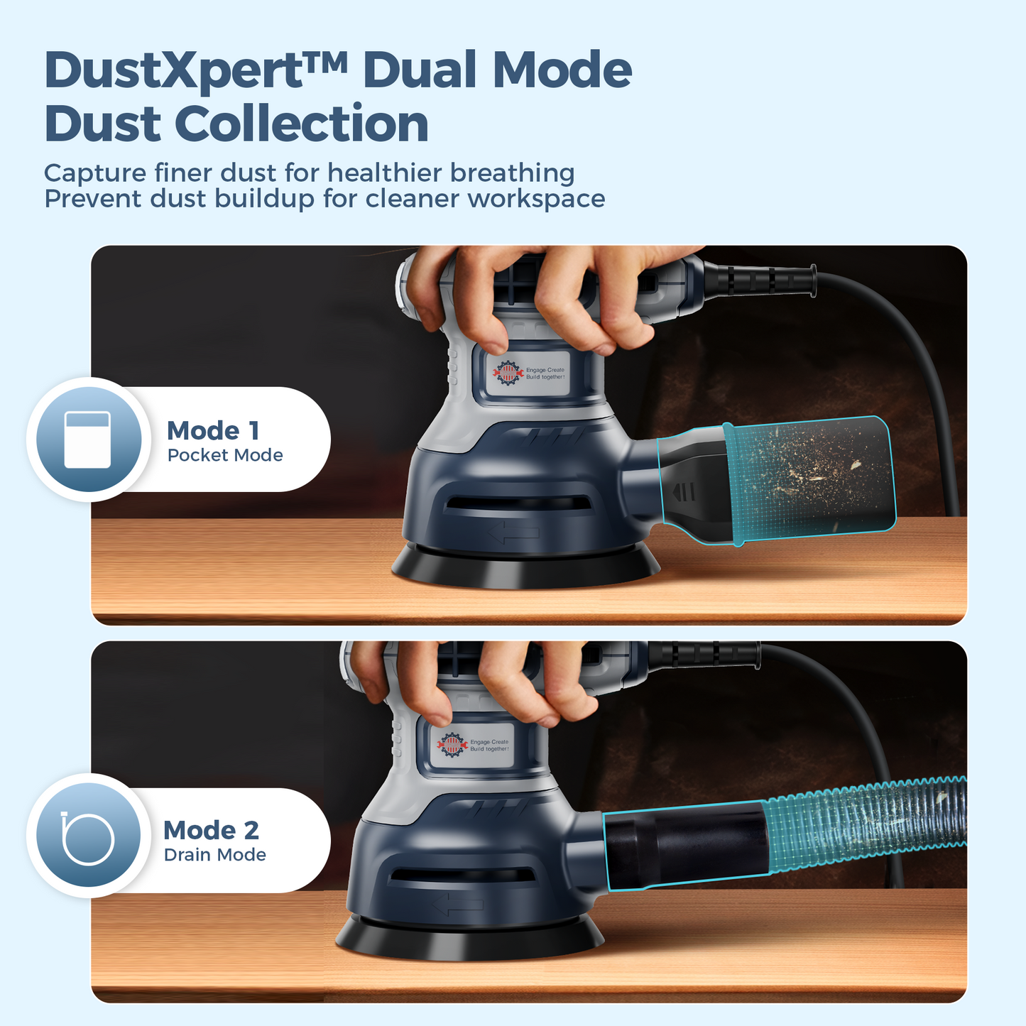 Captiva Designs 5-Inch Random Orbital Sander, 3.0AMP Palm Sander, 6 Speeds, 13,000RPM, 15PCS Sandpapers, ZeroDust Collection
