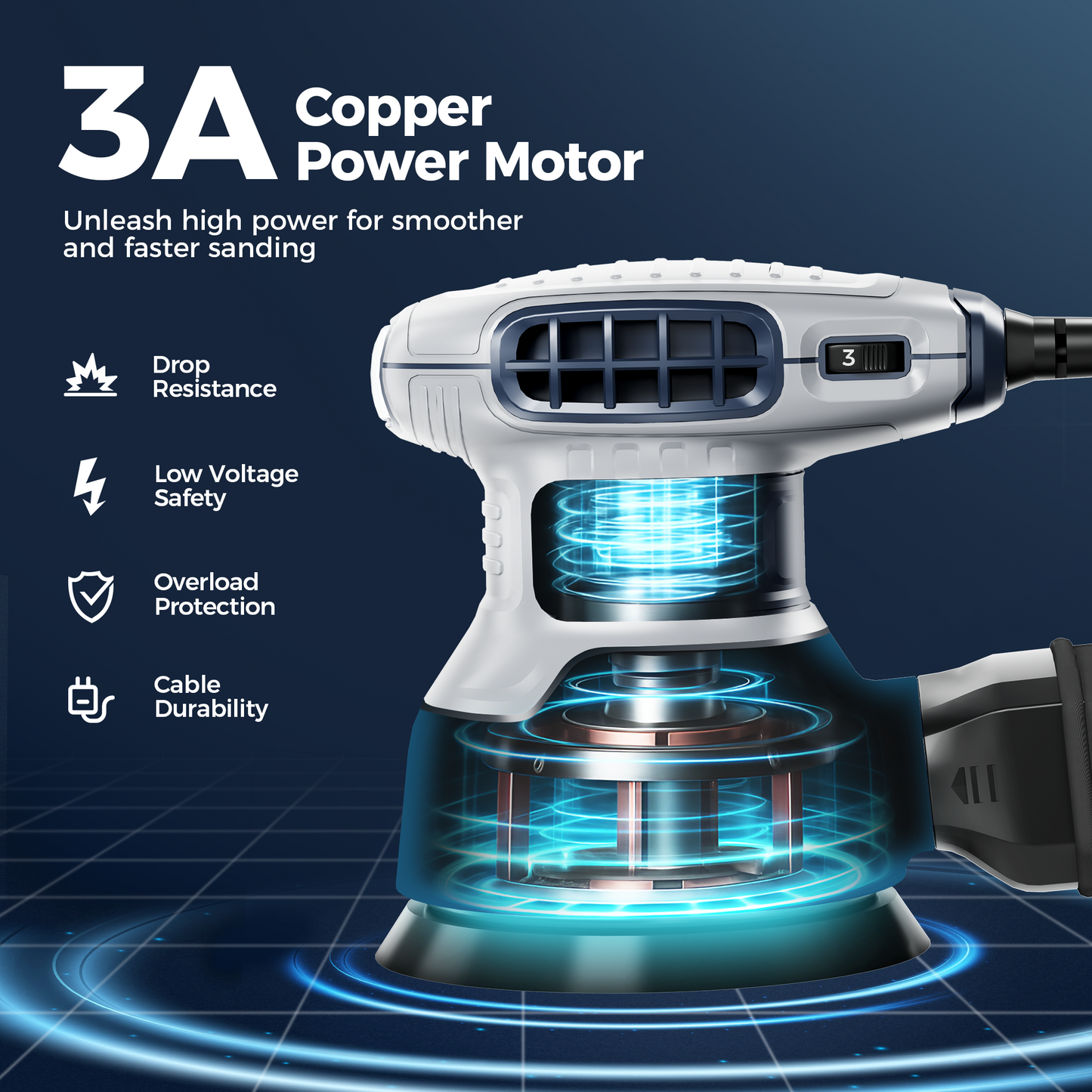 Captiva Designs 5-Inch Random Orbital Sander, 3.0AMP Palm Sander, 6 Speeds, 13,000RPM, 15PCS Sandpapers, ZeroDust Collection
