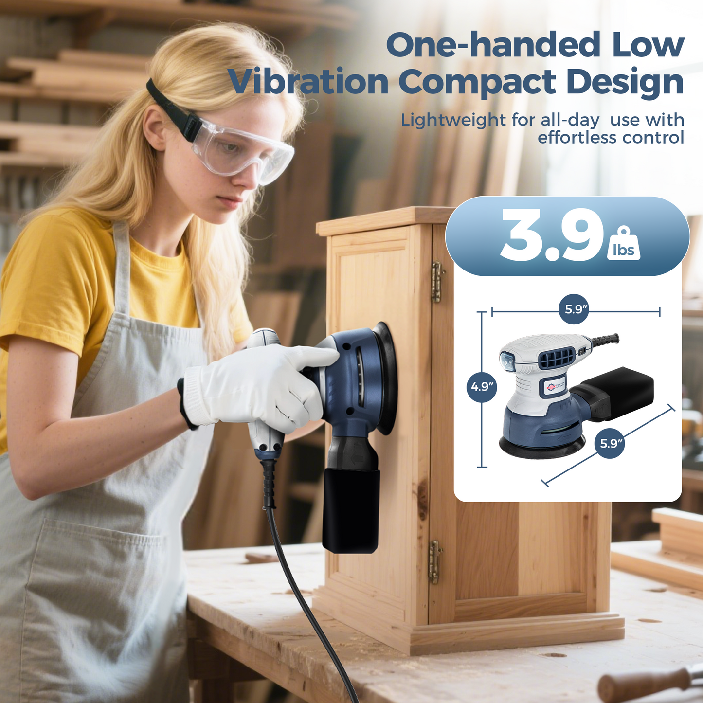 Captiva Designs 5-Inch Random Orbital Sander, 3.0AMP Palm Sander, 6 Speeds, 13,000RPM, 15PCS Sandpapers, ZeroDust Collection