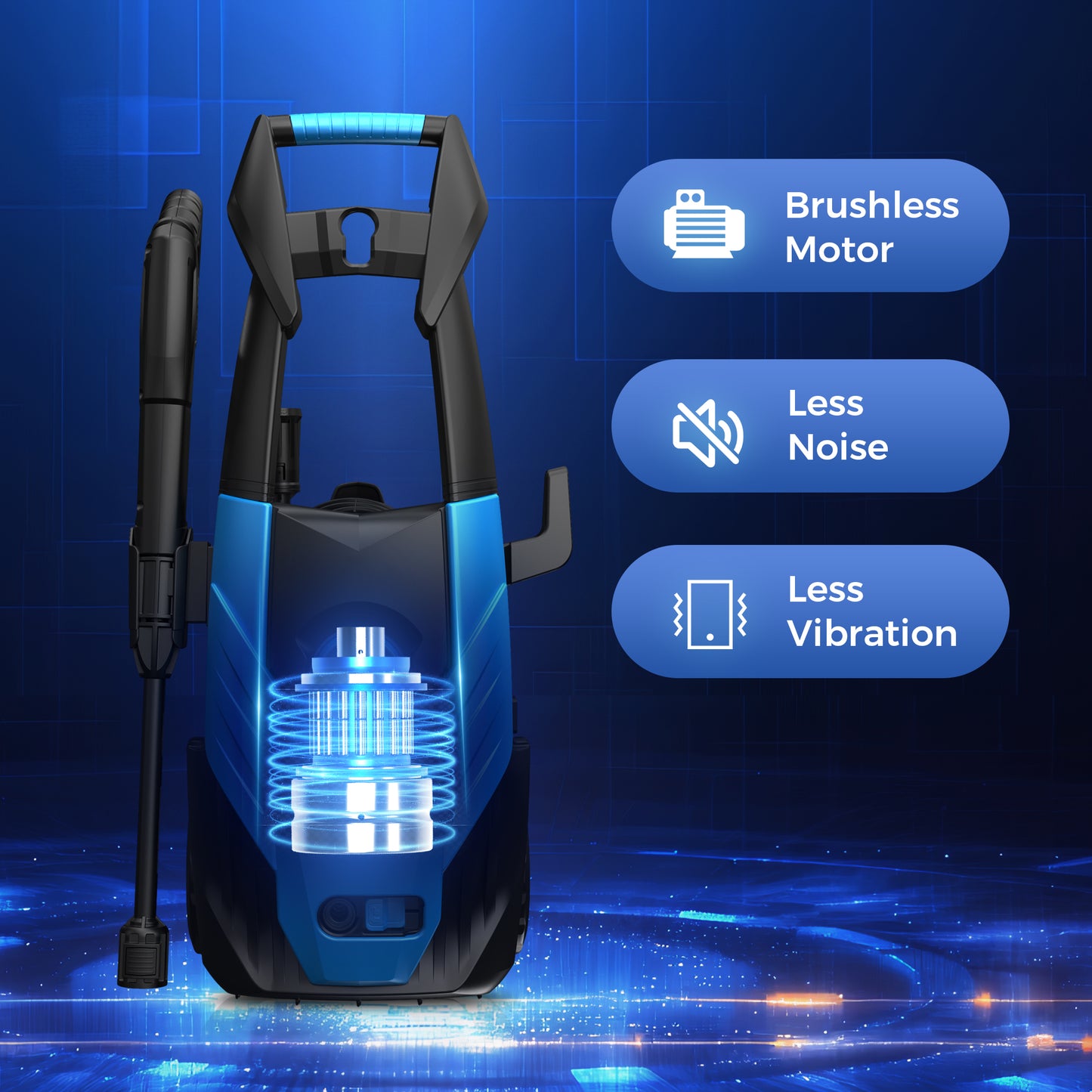 Captiva Designs Electric Pressure Washer, 1400W–2000W, 1150–2300PSI, 1.4GPM, AC120V Carbon Brush Motor