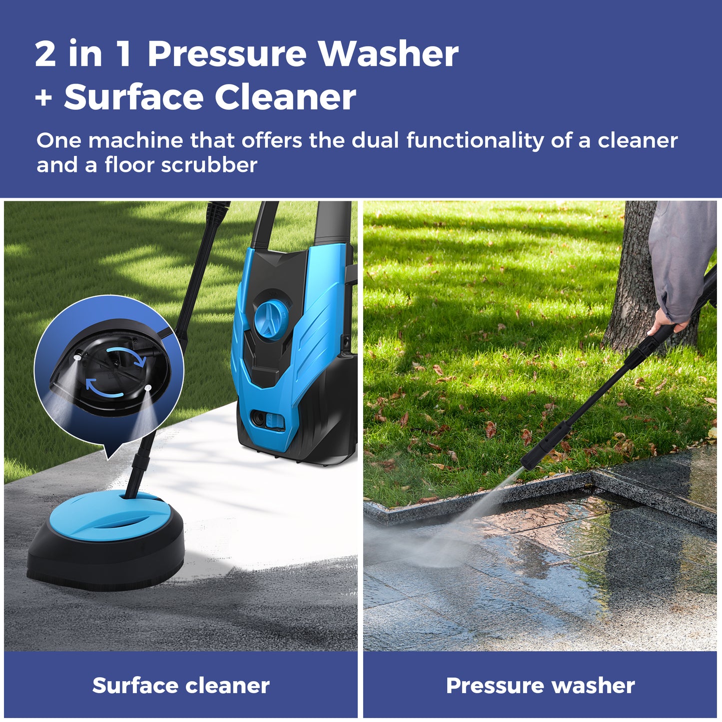 Captiva Designs Electric Pressure Washer, 1400W–2000W, 1150–2300PSI, 1.4GPM, AC120V Carbon Brush Motor