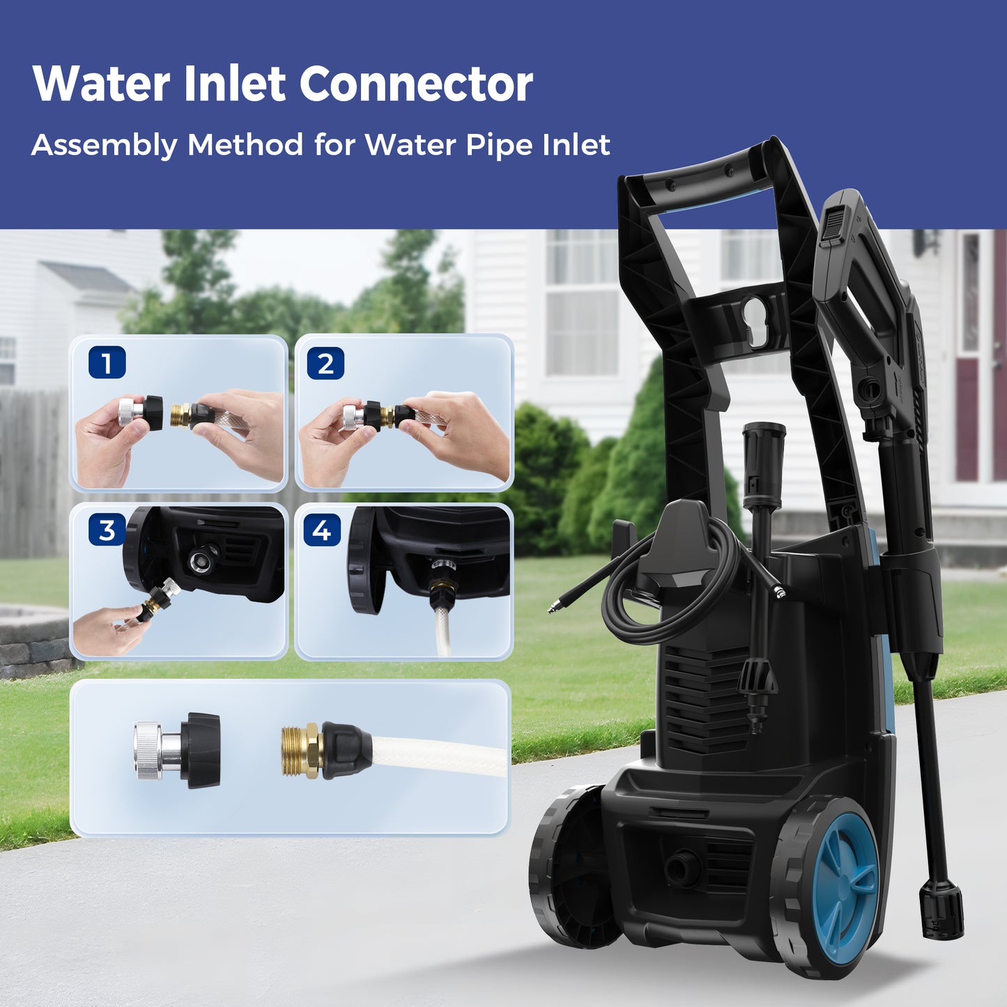 Captiva Designs Electric Pressure Washer, 1400W–2000W, 1150–2300PSI, 1.4GPM, AC120V Carbon Brush Motor