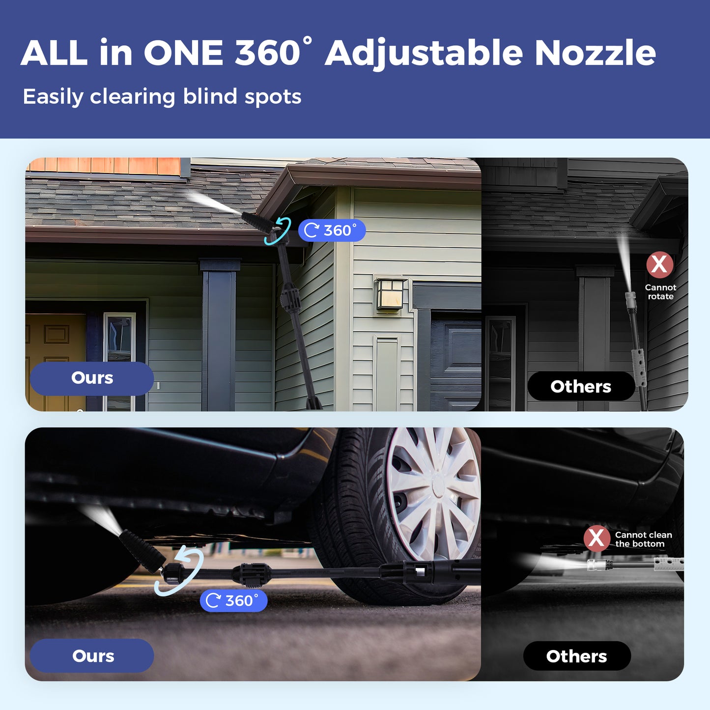 Captiva Designs Electric Pressure Washer, 1400W–2000W, 1150–2300PSI, 1.4GPM, AC120V Carbon Brush Motor