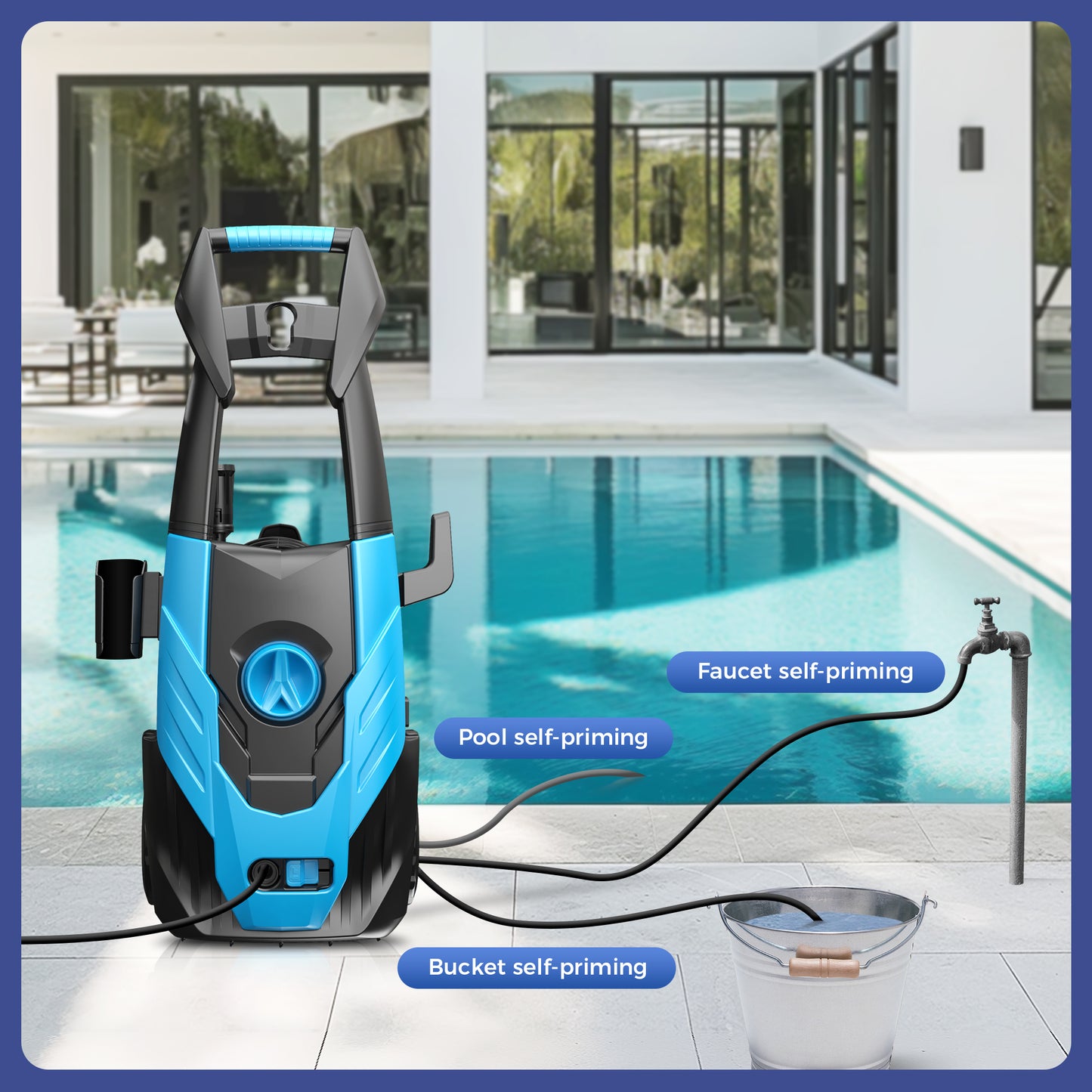 Captiva Designs Electric Pressure Washer, 1400W–2000W, 1150–2300PSI, 1.4GPM, AC120V Carbon Brush Motor