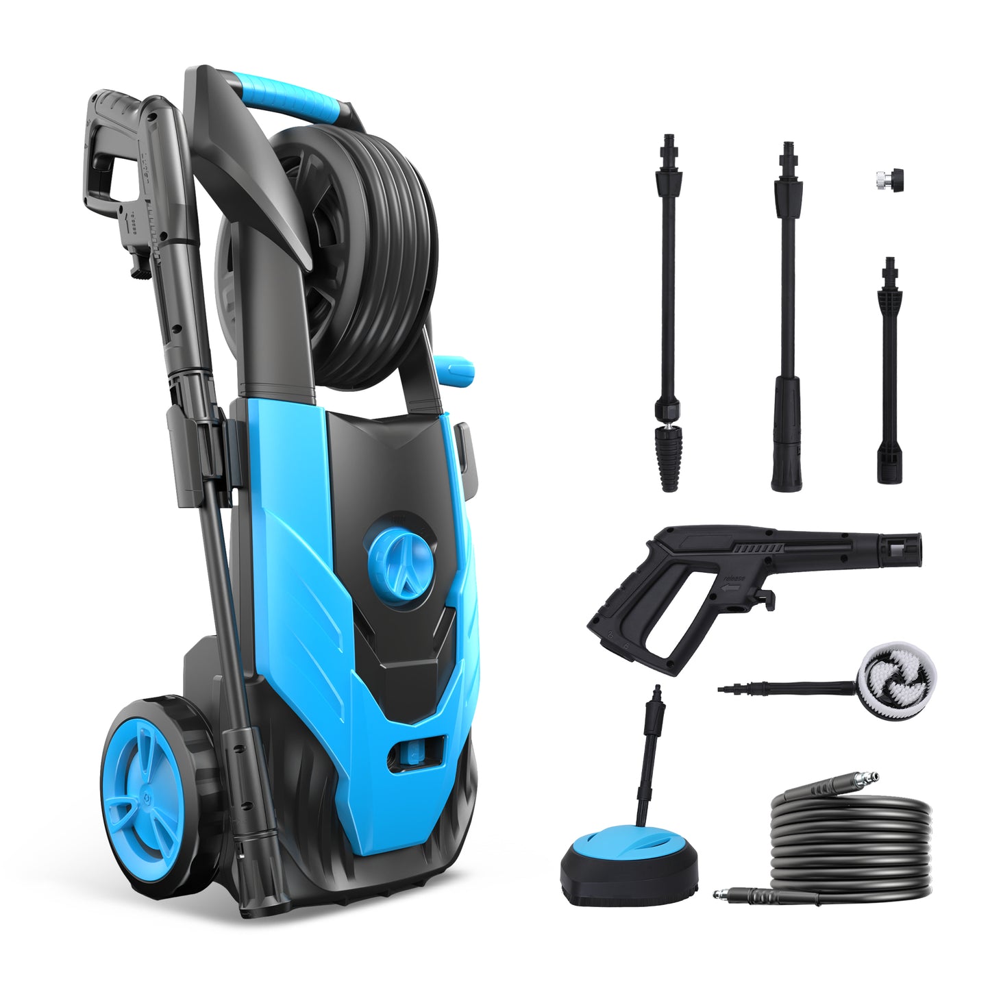 Captiva Designs Electric Pressure Washer, 1400W–2000W, 1150–2300PSI, 1.4GPM, AC120V Carbon Brush Motor