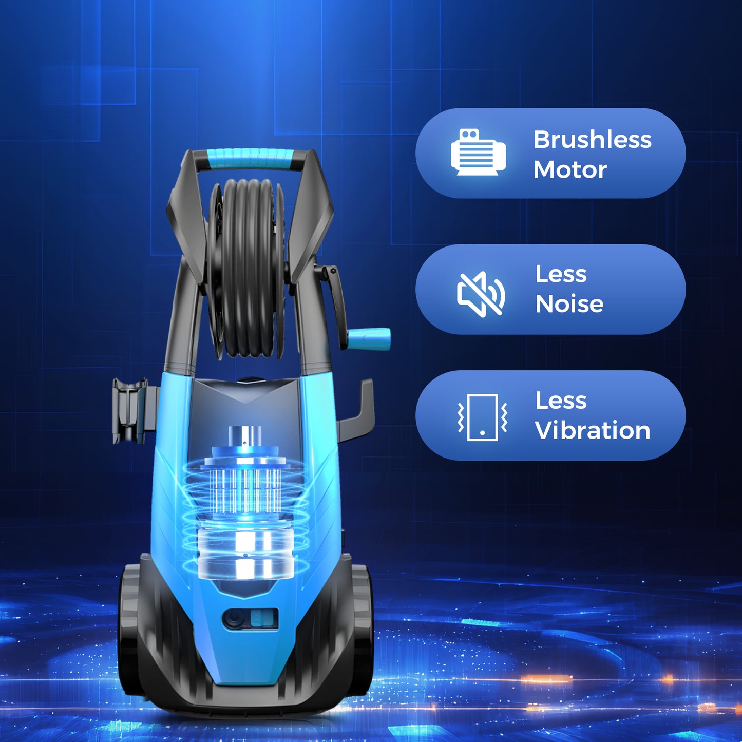 Captiva Designs Electric Pressure Washer, 1400W–2000W, 1150–2300PSI, 1.4GPM, AC120V Carbon Brush Motor