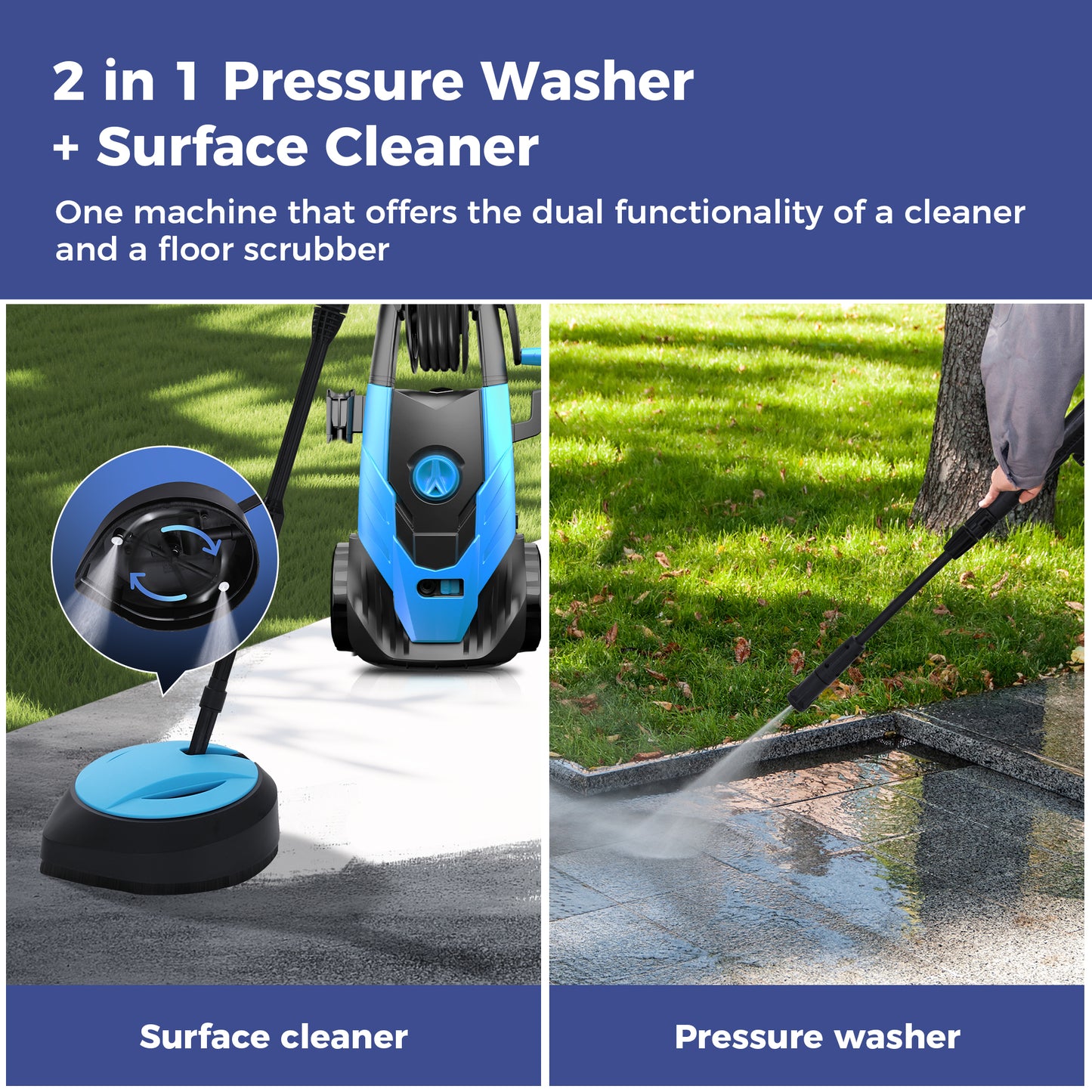 Captiva Designs Electric Pressure Washer, 1400W–2000W, 1150–2300PSI, 1.4GPM, AC120V Carbon Brush Motor