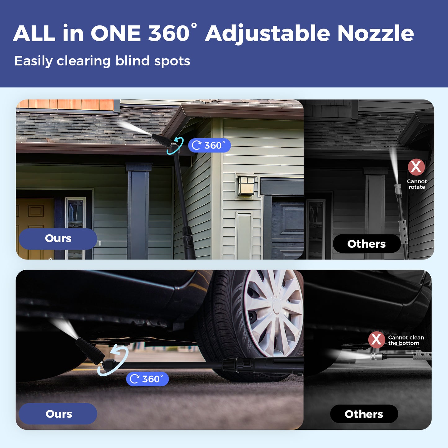 Captiva Designs Electric Pressure Washer, 1400W–2000W, 1150–2300PSI, 1.4GPM, AC120V Carbon Brush Motor