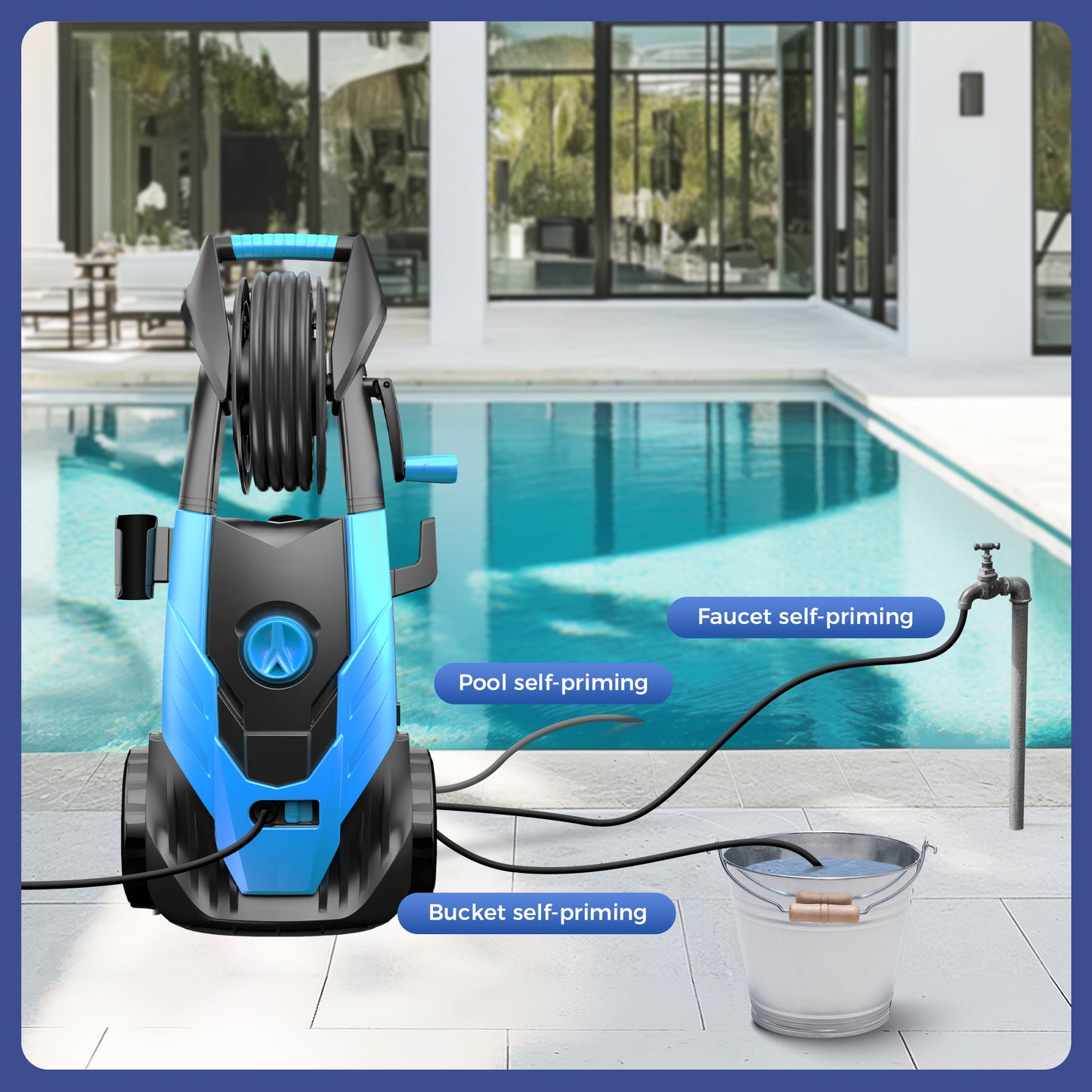 Captiva Designs Electric Pressure Washer, 1400W–2000W, 1150–2300PSI, 1.4GPM, AC120V Carbon Brush Motor