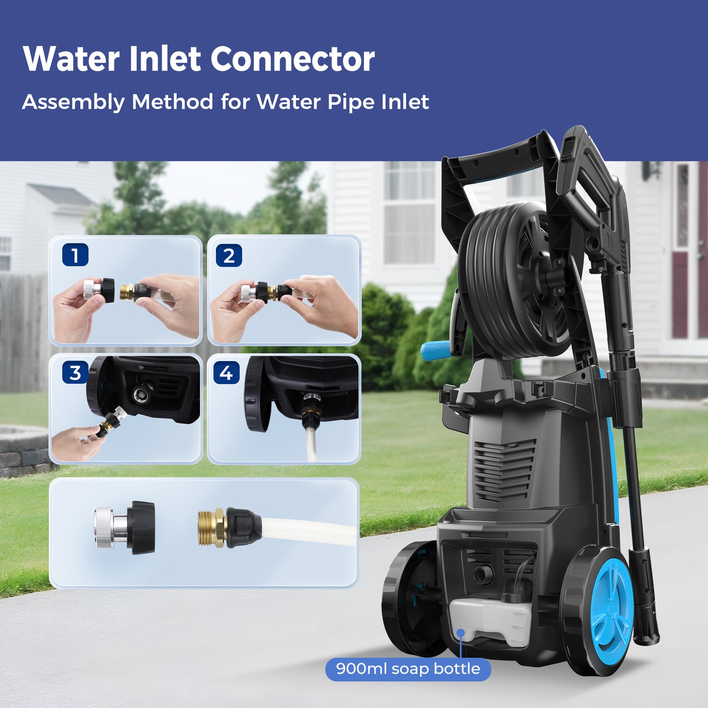 Captiva Designs Electric Pressure Washer, 1400W–2000W, 1150–2300PSI, 1.4GPM, AC120V Carbon Brush Motor