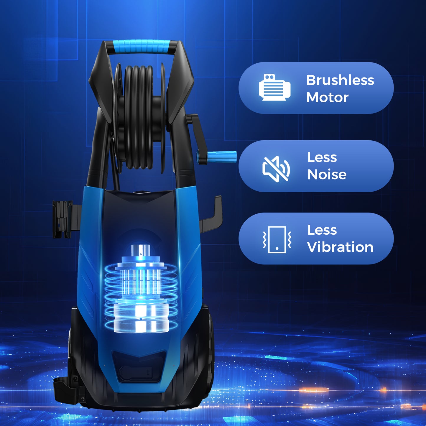 Captiva Designs Electric Pressure Washer, 1400W–2000W, 1150–2300PSI, 1.4GPM, AC120V Carbon Brush Motor