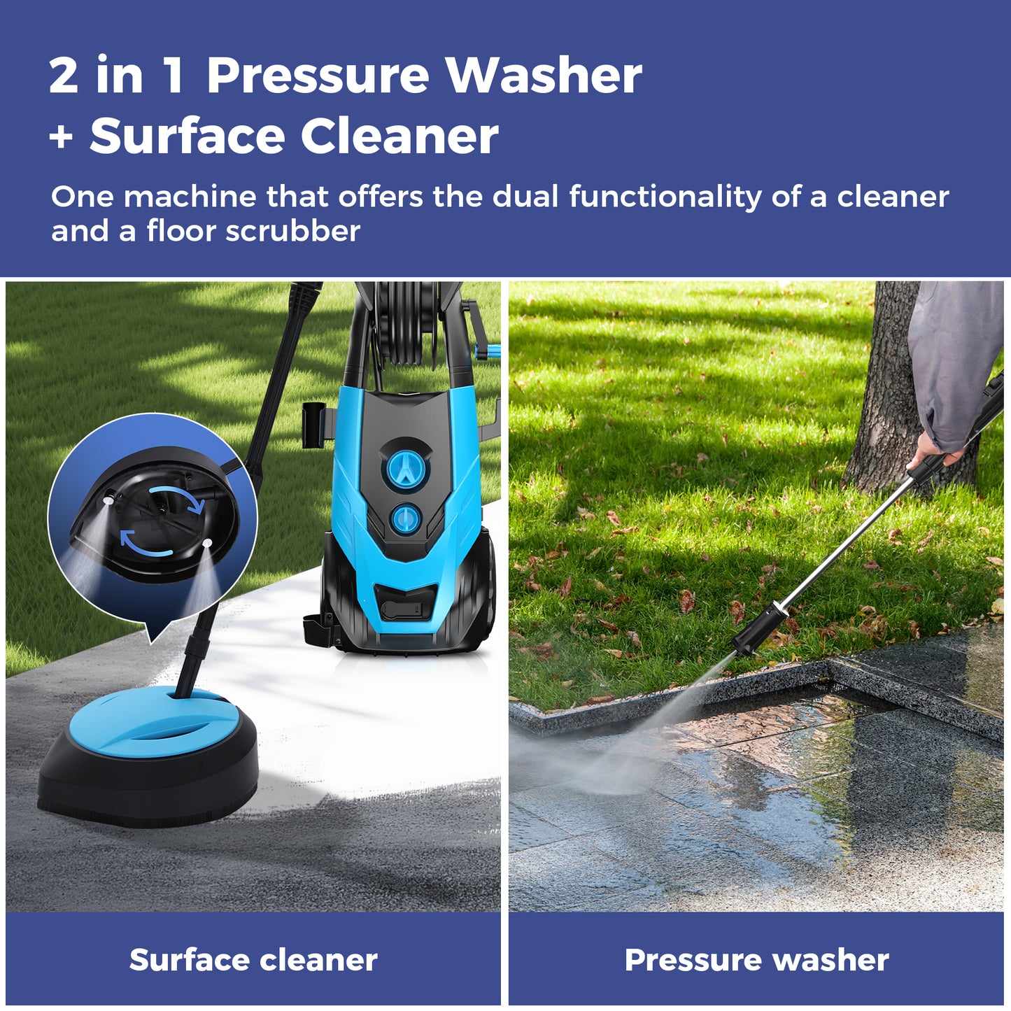 Captiva Designs Electric Pressure Washer, 1400W–2000W, 1150–2300PSI, 1.4GPM, AC120V Carbon Brush Motor