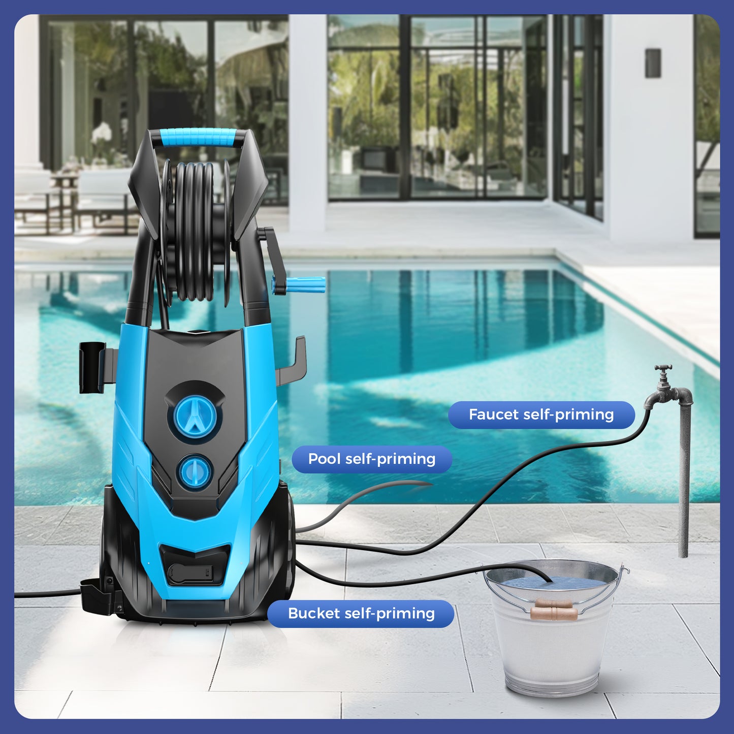 Captiva Designs Electric Pressure Washer, 1400W–2000W, 1150–2300PSI, 1.4GPM, AC120V Carbon Brush Motor