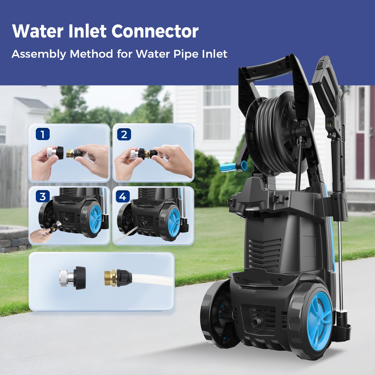 Captiva Designs Electric Pressure Washer, 1400W–2000W, 1150–2300PSI, 1.4GPM, AC120V Carbon Brush Motor