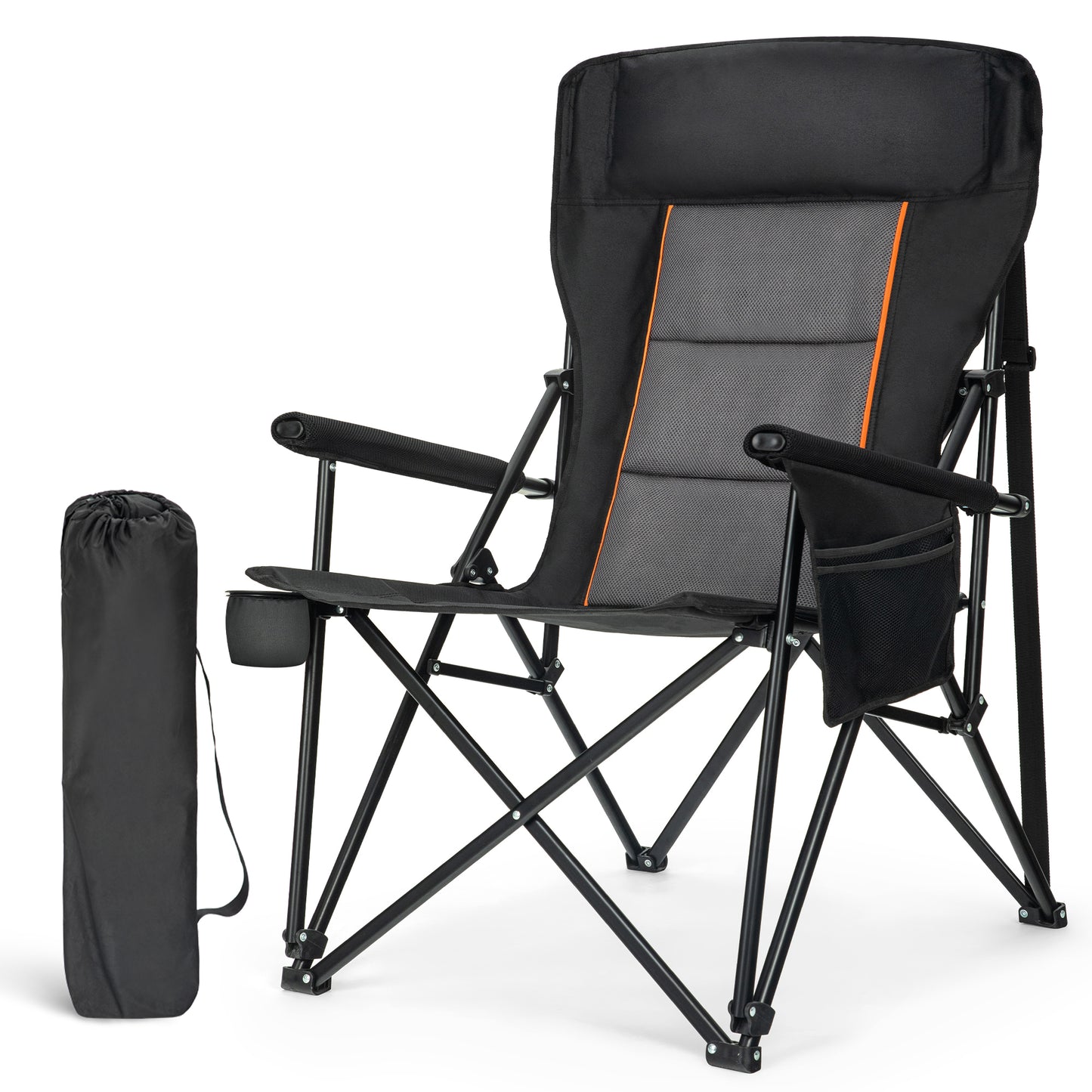 Captiva Designs Heavy Duty XL Camping Chair with Headrest, Cup Holder & Side Pocket, 500 lbs Capacity