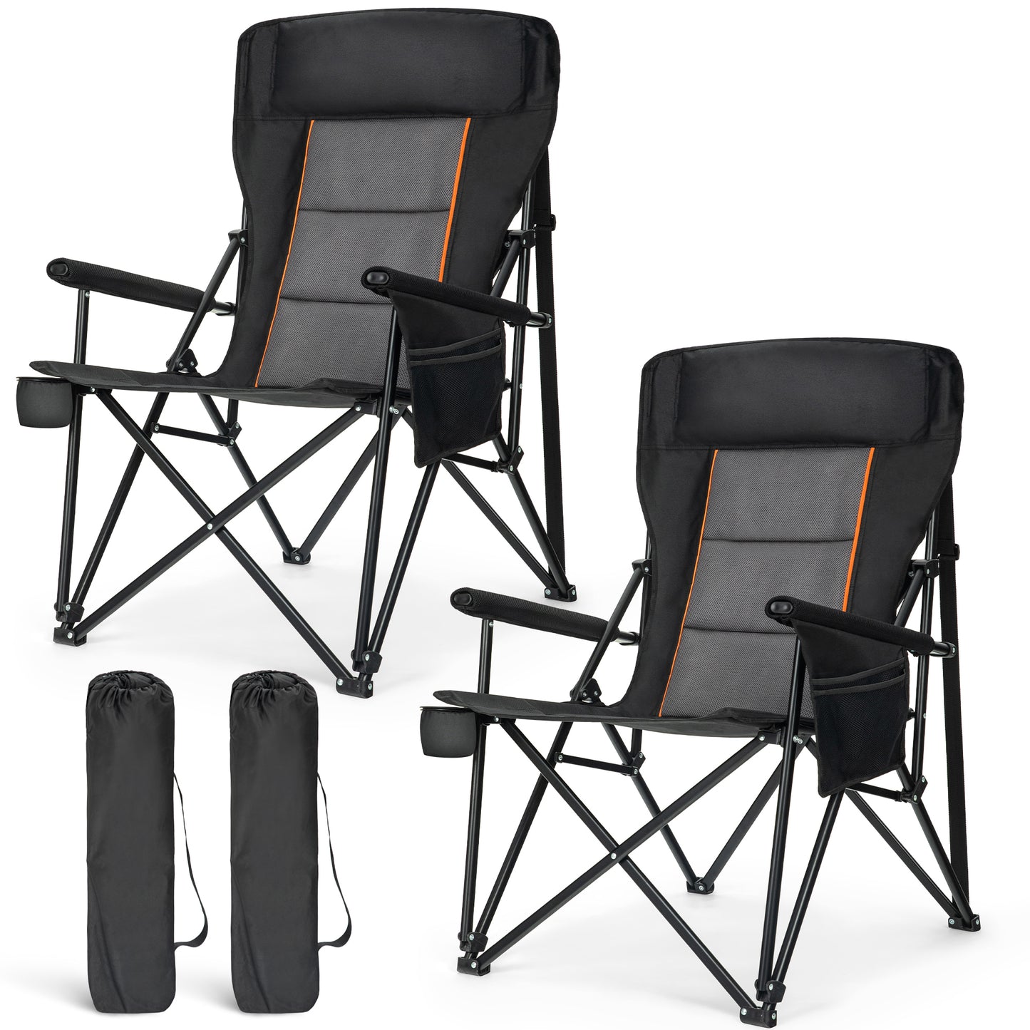 Captiva Designs Heavy Duty XL Camping Chair with Headrest, Cup Holder & Side Pocket, 500 lbs Capacity