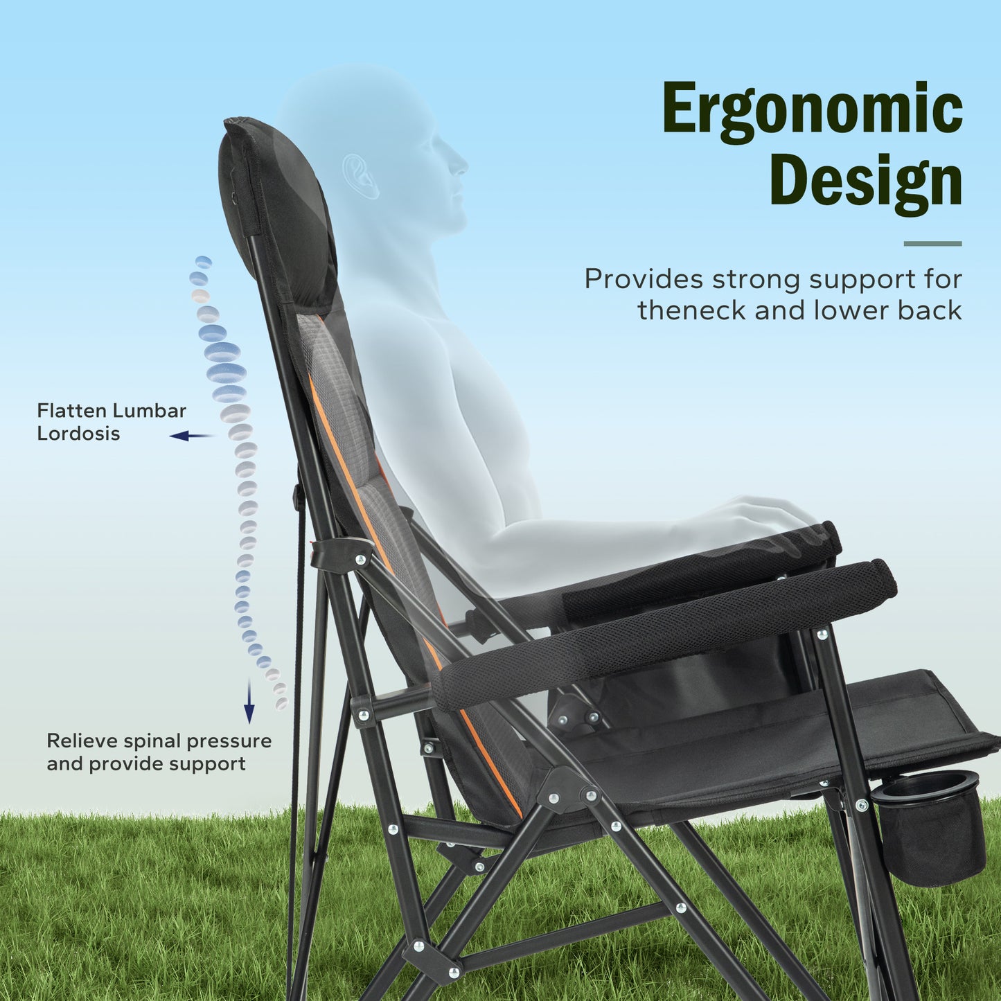 Captiva Designs Heavy Duty XL Camping Chair with Headrest, Cup Holder & Side Pocket, 500 lbs Capacity