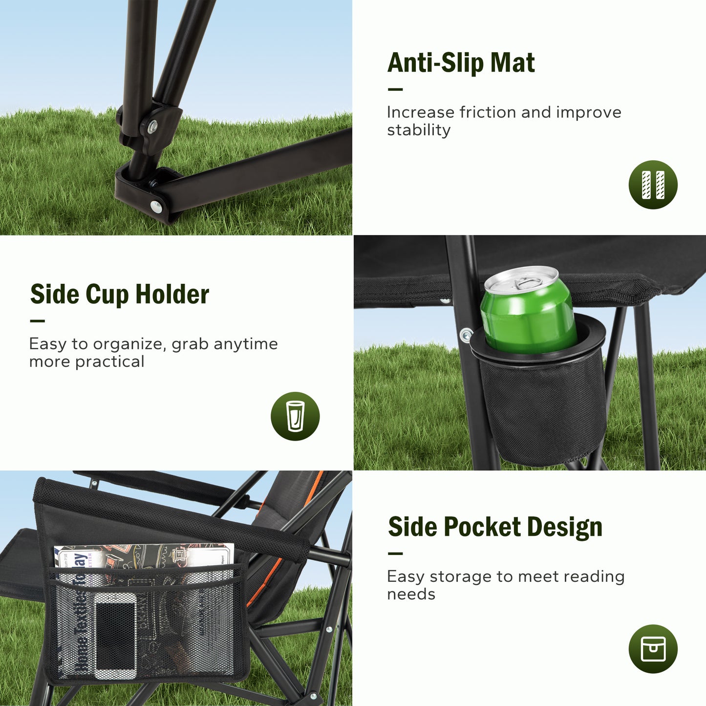 Captiva Designs Heavy Duty XL Camping Chair with Headrest, Cup Holder & Side Pocket, 500 lbs Capacity