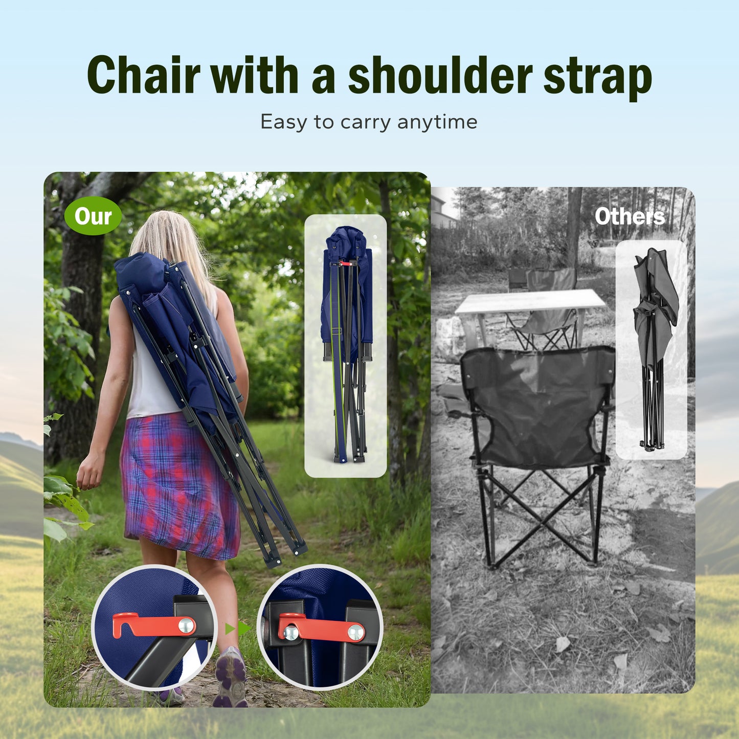 Captiva Designs Heavy Duty XL Camping Chair with Headrest, Cup Holder & Side Pocket, 500 lbs Capacity