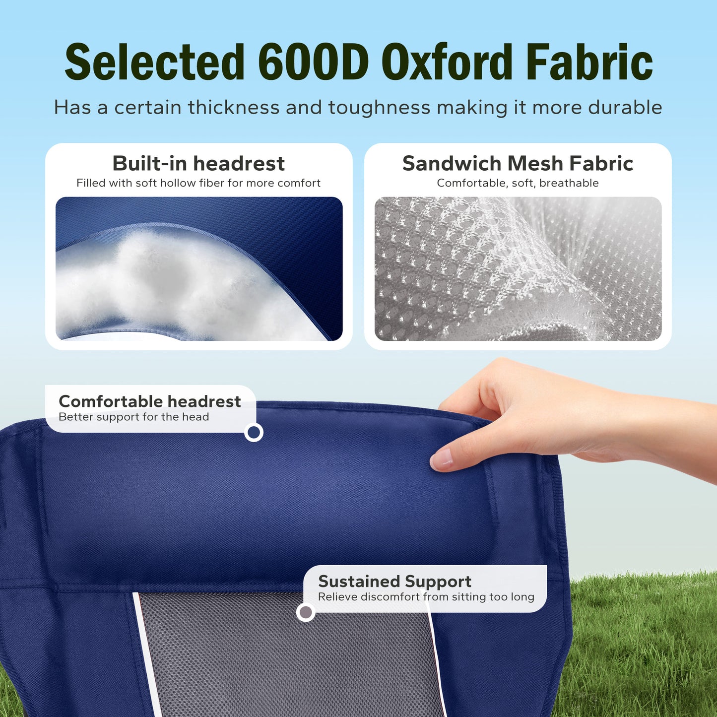 Captiva Designs Heavy Duty XL Camping Chair with Headrest, Cup Holder & Side Pocket, 500 lbs Capacity