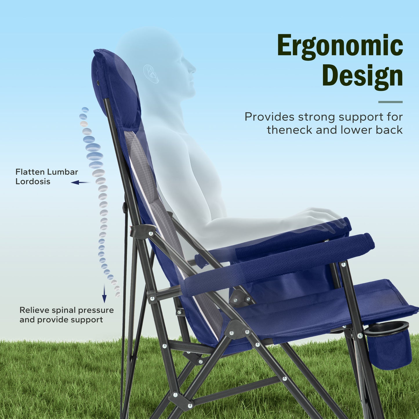 Captiva Designs Heavy Duty XL Camping Chair with Headrest, Cup Holder & Side Pocket, 500 lbs Capacity