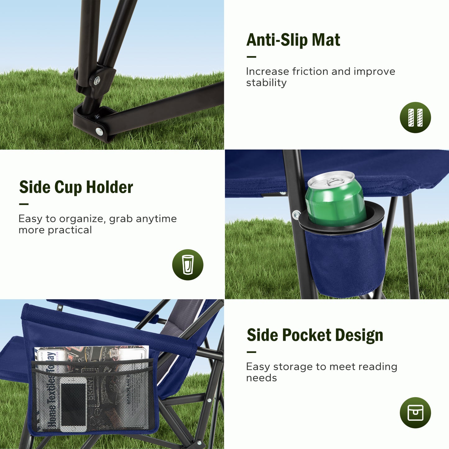 Captiva Designs Heavy Duty XL Camping Chair with Headrest, Cup Holder & Side Pocket, 500 lbs Capacity