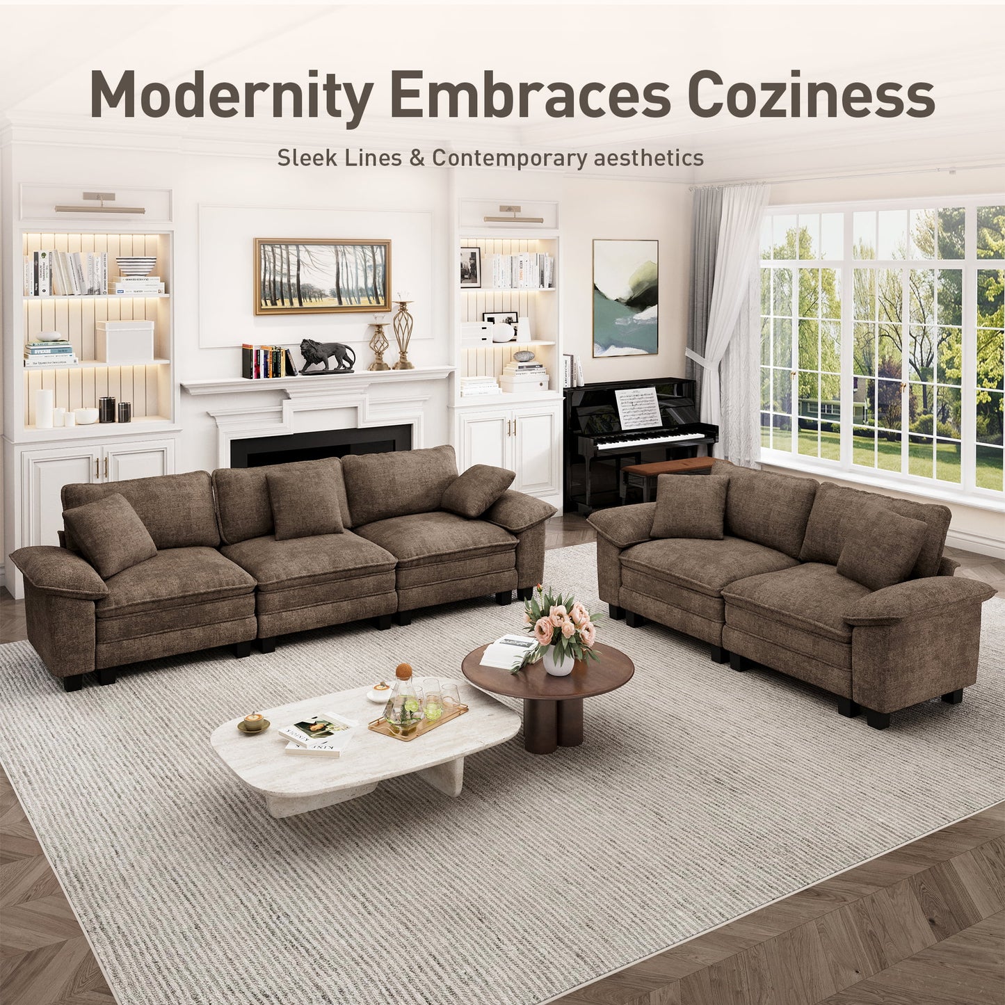 Captiva Designs Cloud Modular 4-Seater Sectional Sofa with L-Shaped Chaise and Movable Ottoman, Living Room Couch