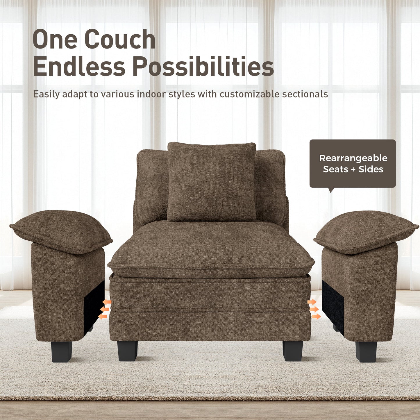 Captiva Designs Cloud Modular 4-Seater Sectional Sofa with L-Shaped Chaise and Movable Ottoman, Living Room Couch