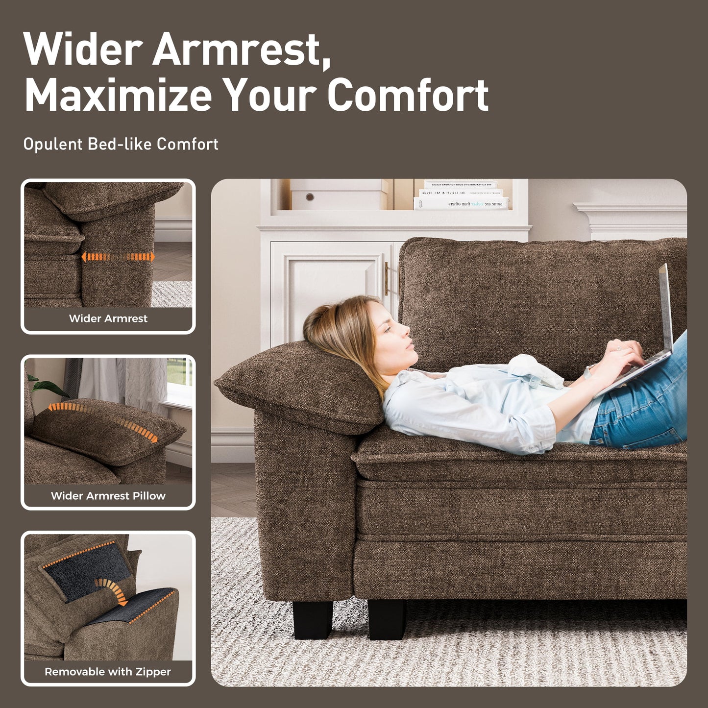 Captiva Designs Cloud Modular 4-Seater Sectional Sofa with L-Shaped Chaise and Movable Ottoman, Living Room Couch