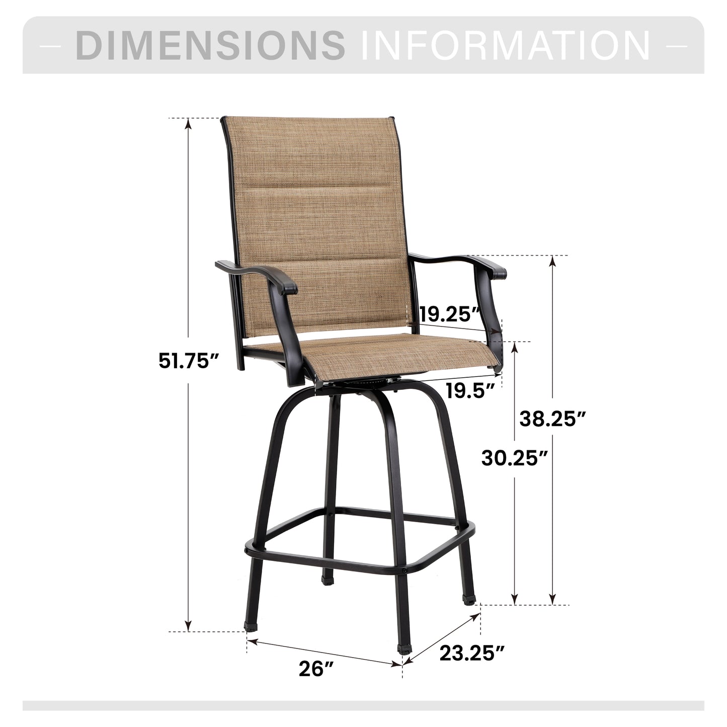 Captiva Designs Outdoor Patio Breathable Textilene Sling High Bar Steel Stools with Stylish Armrests