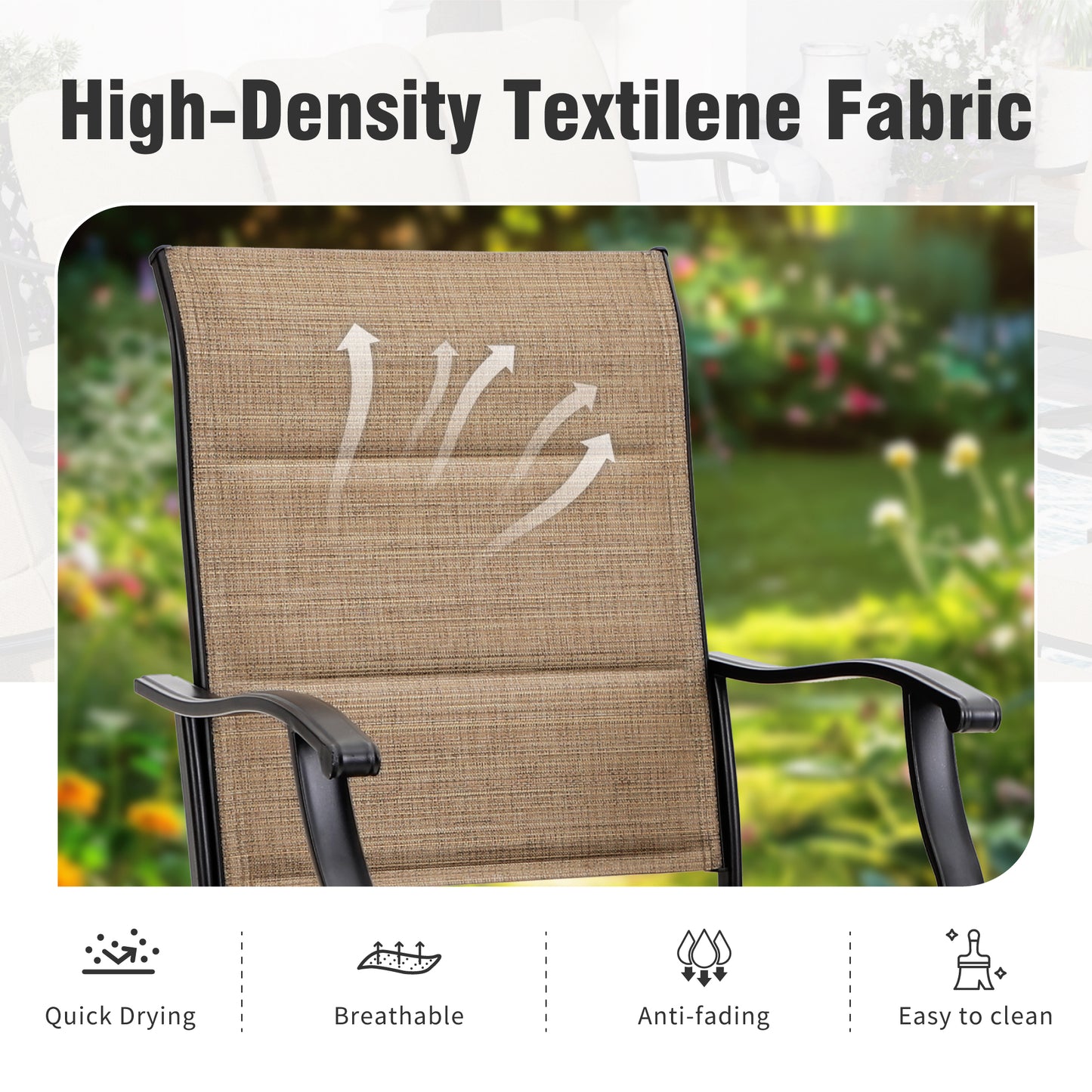 Captiva Designs Outdoor Patio Breathable Textilene Sling High Bar Steel Stools with Stylish Armrests