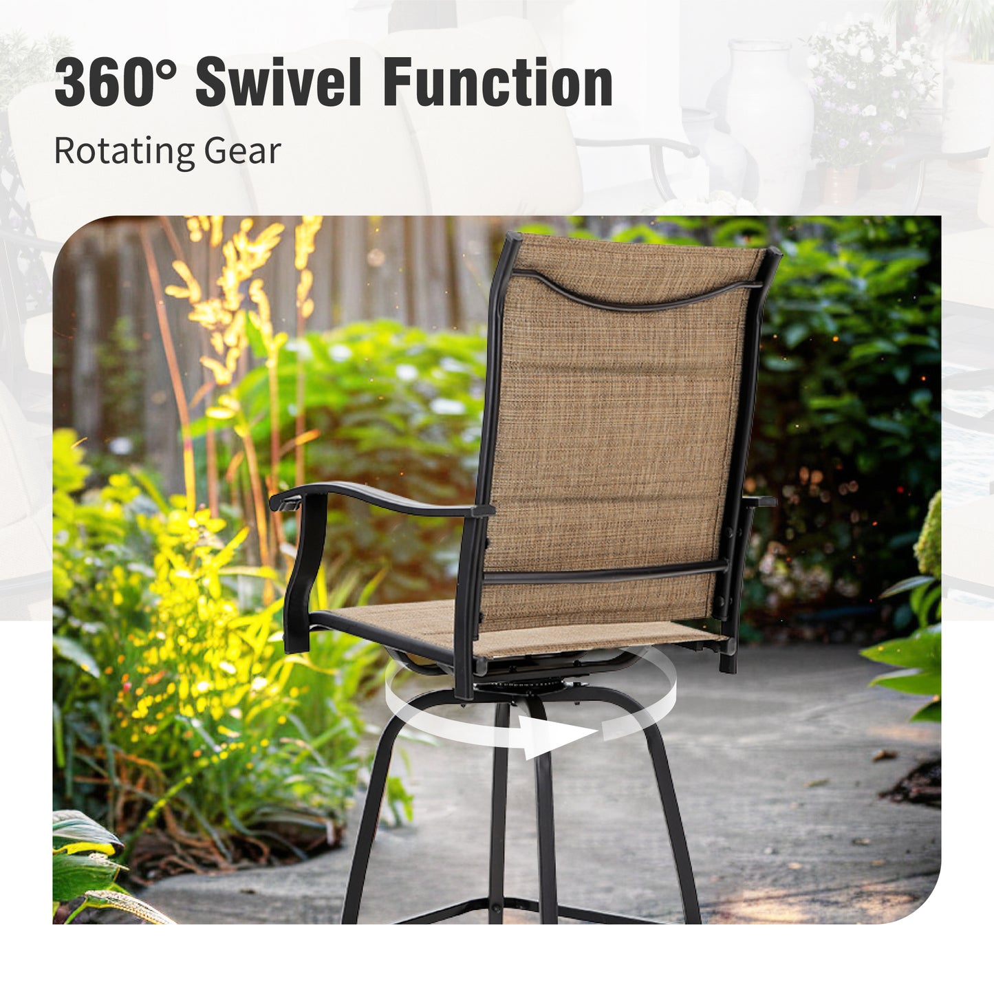 Captiva Designs Outdoor Patio Breathable Textilene Sling High Bar Steel Stools with Stylish Armrests