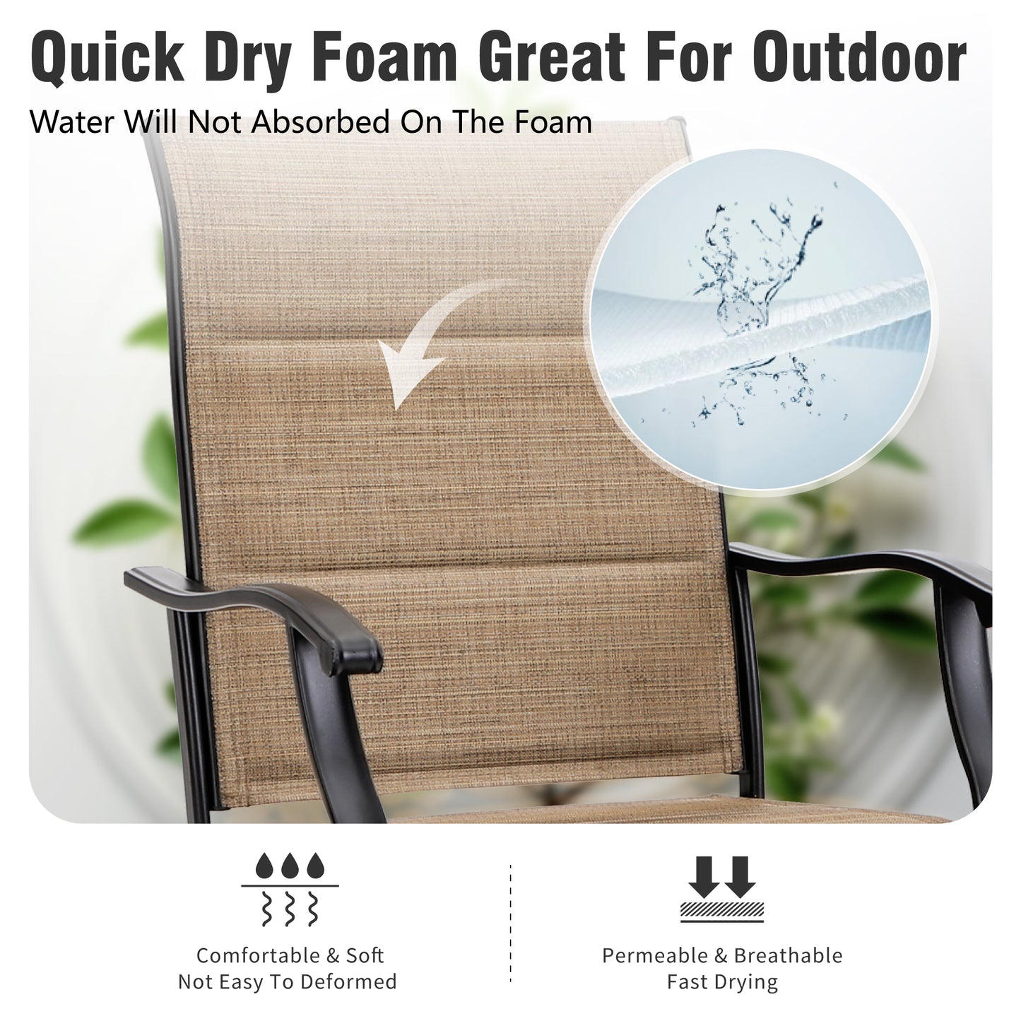 Captiva Designs Outdoor Patio Breathable Textilene Sling High Bar Steel Stools with Stylish Armrests