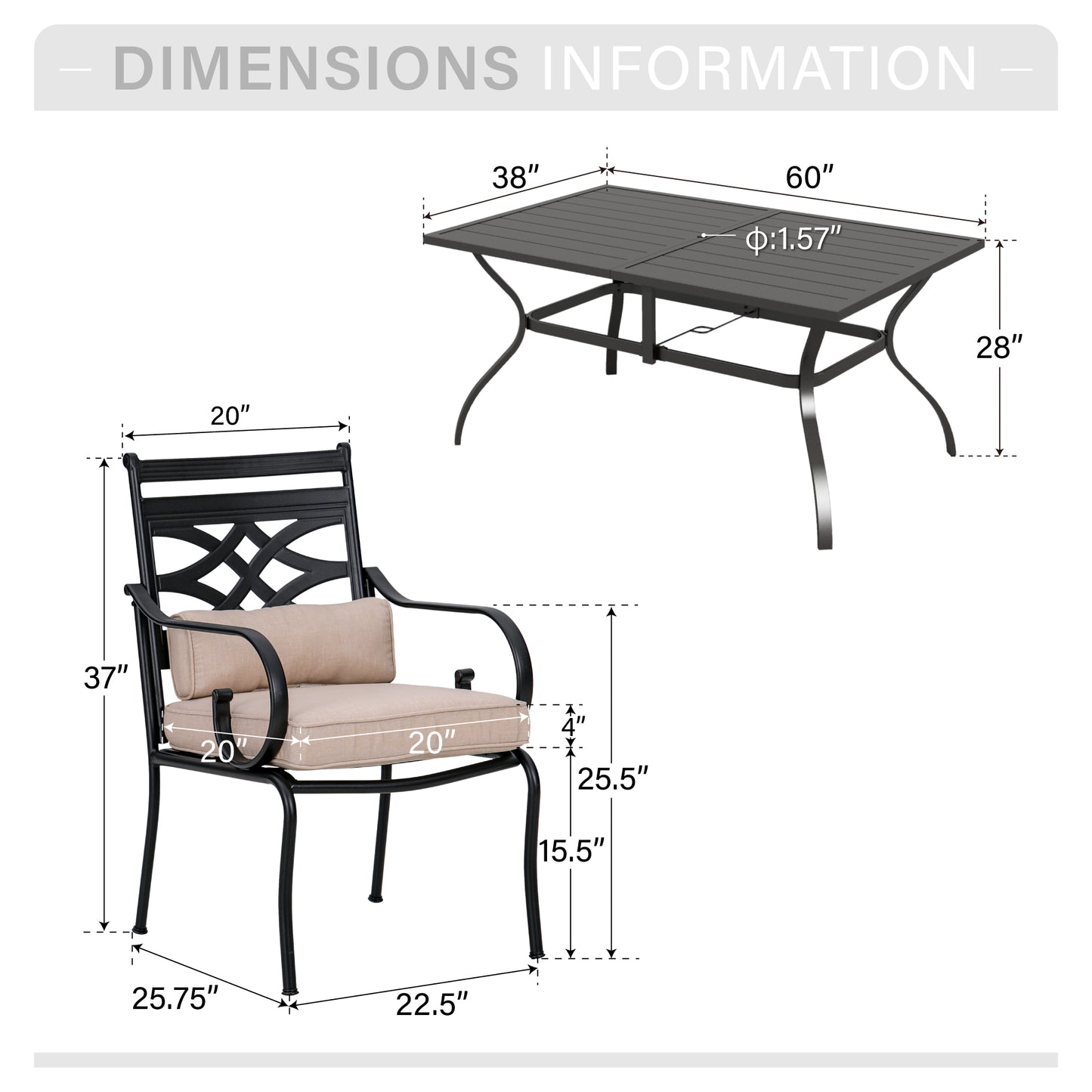 Captiva Designs 7pc Patio Dining Steel Table & Metal Chairs with Seat Cushions & Waist Pillows