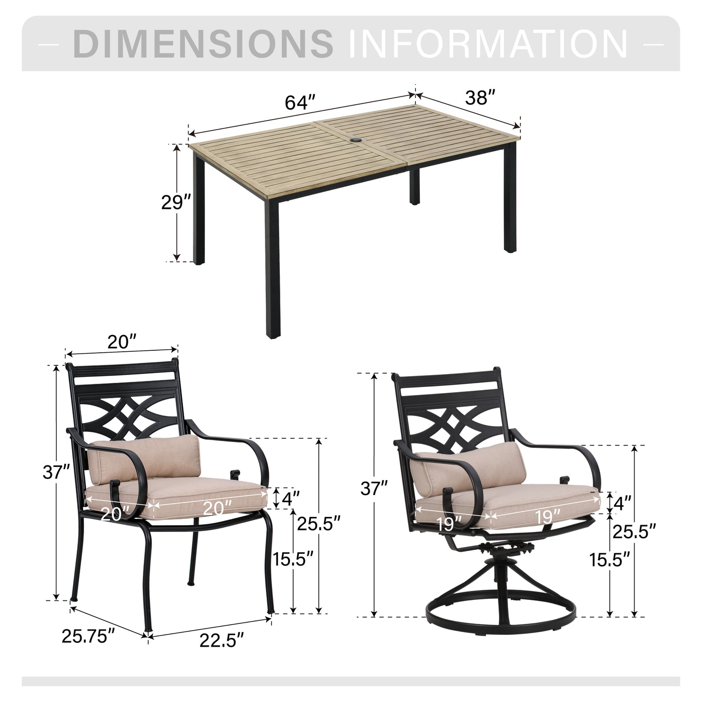 Captiva Designs 7pc Patio Dining Steel Table & Metal Chairs with Seat Cushions & Waist Pillows