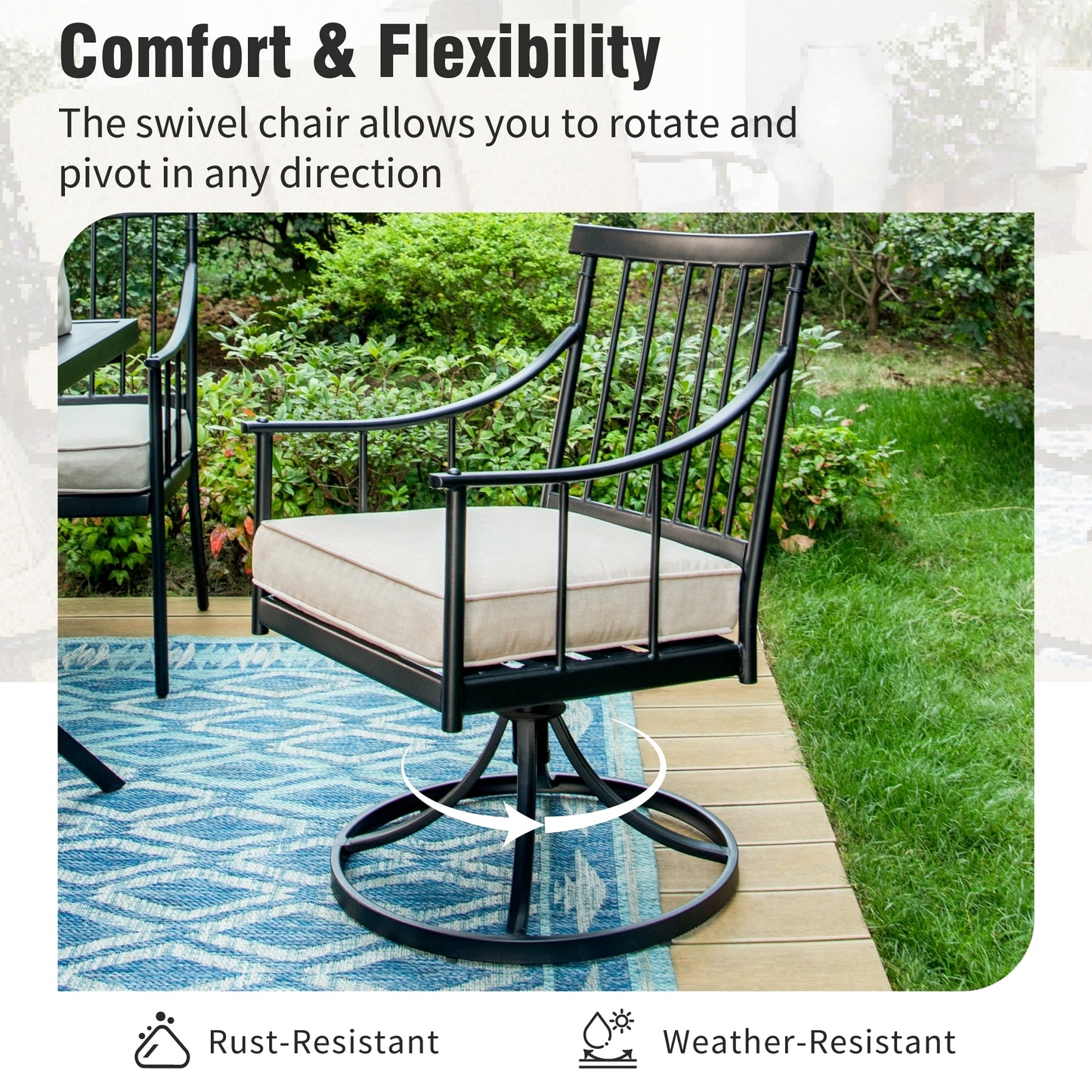Captiva Designs 9pc Spacious Slat-top Square Metal Table with Umbrella Hole & Stylish Metal Arm Chairs