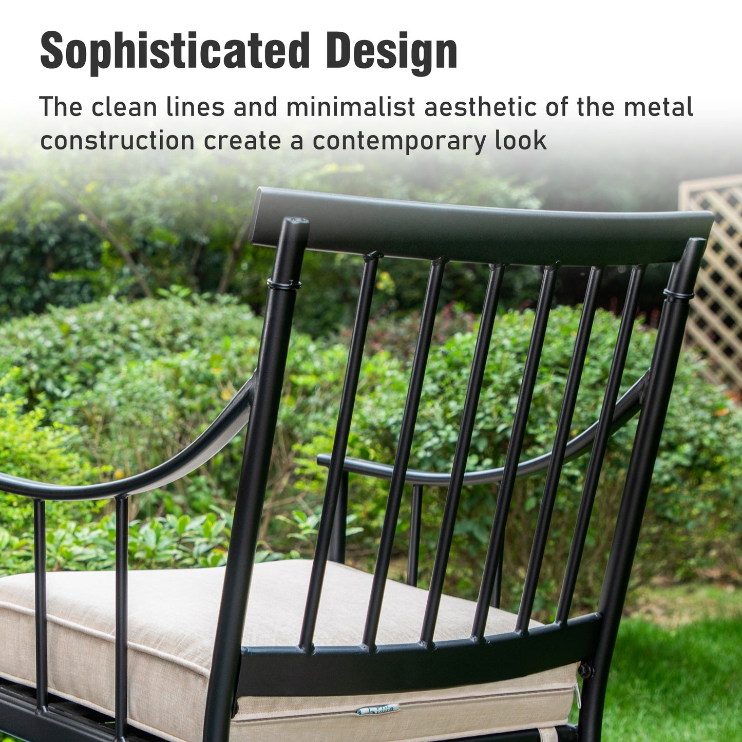 Captiva Designs 8pc Patio Dining Black Rectangular Table & Stylish Metal Chairs & Market Umbrella