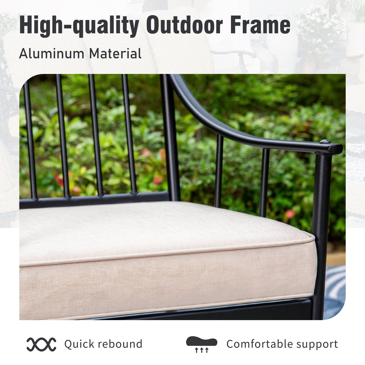 Captiva Designs 8pc Patio Dining Black Rectangular Table & Stylish Metal Chairs & Market Umbrella