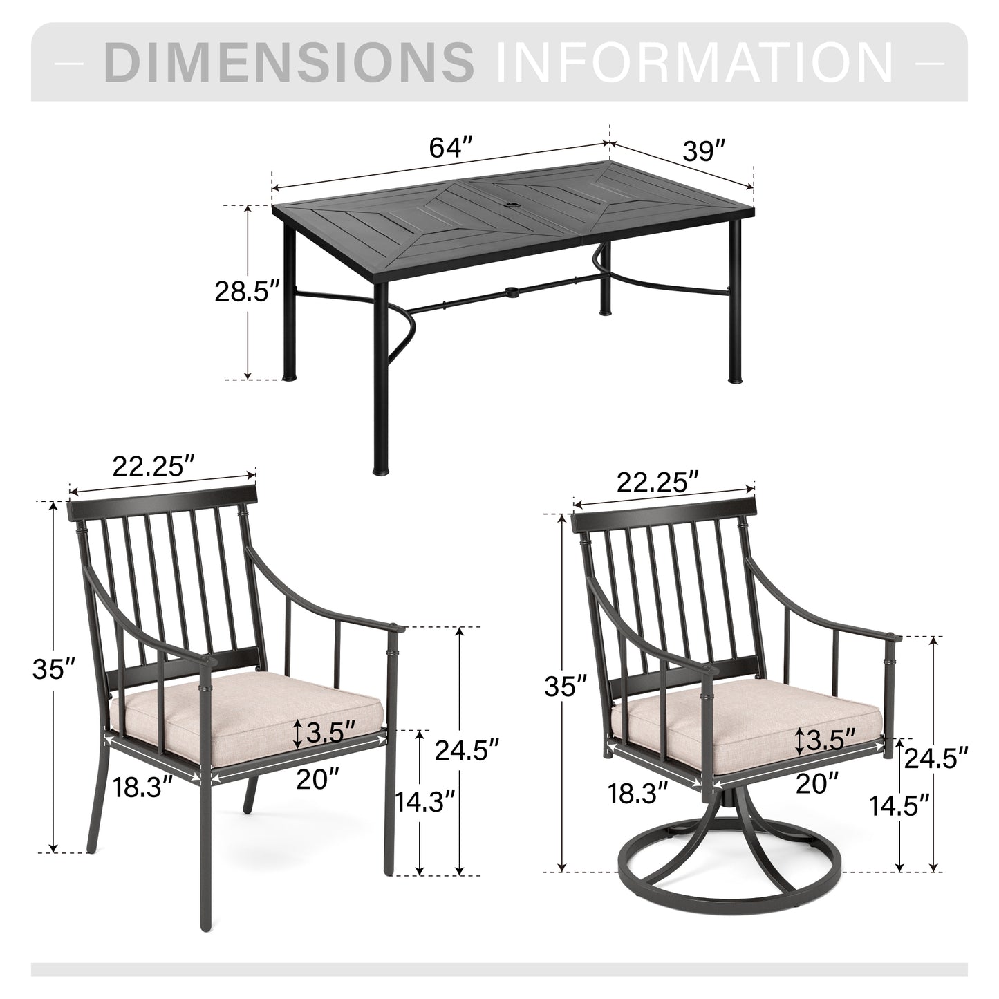 Captiva Designs 9 件套露台板顶可调节矩形桌和旋转椅，带靶心图案