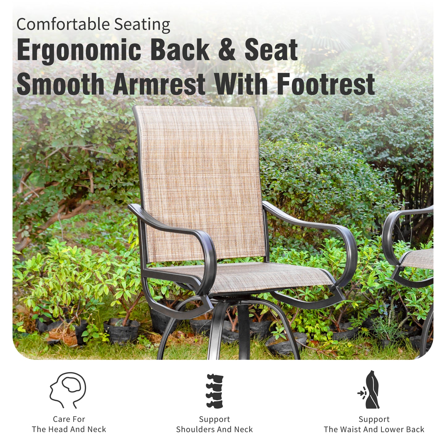 Captiva Designs Outdoor Patio Breathable Textilene Sling High Bar Steel Stools with Stylish Armrests