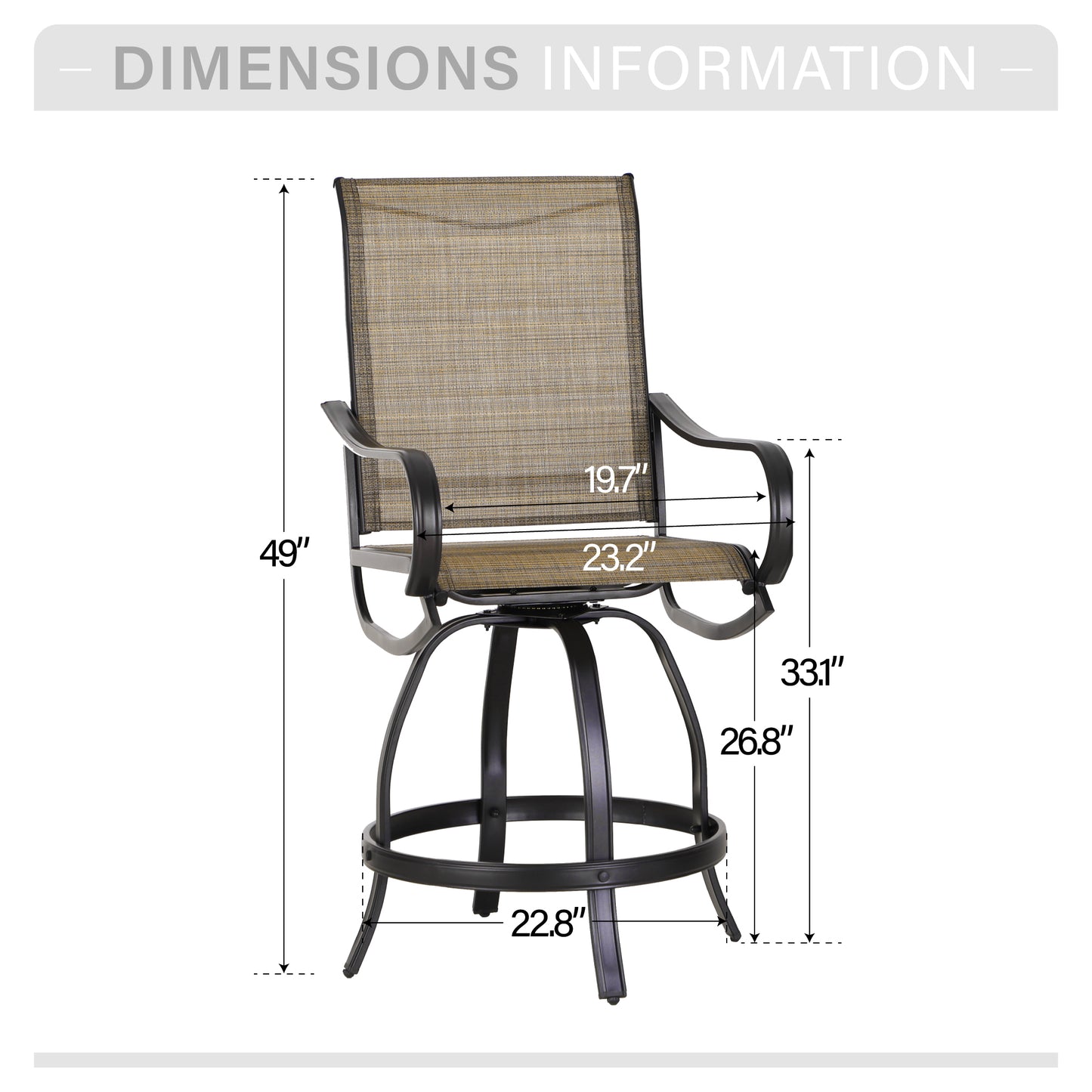 Captiva Designs Outdoor Patio Breathable Textilene Sling High Bar Steel Stools with Stylish Armrests