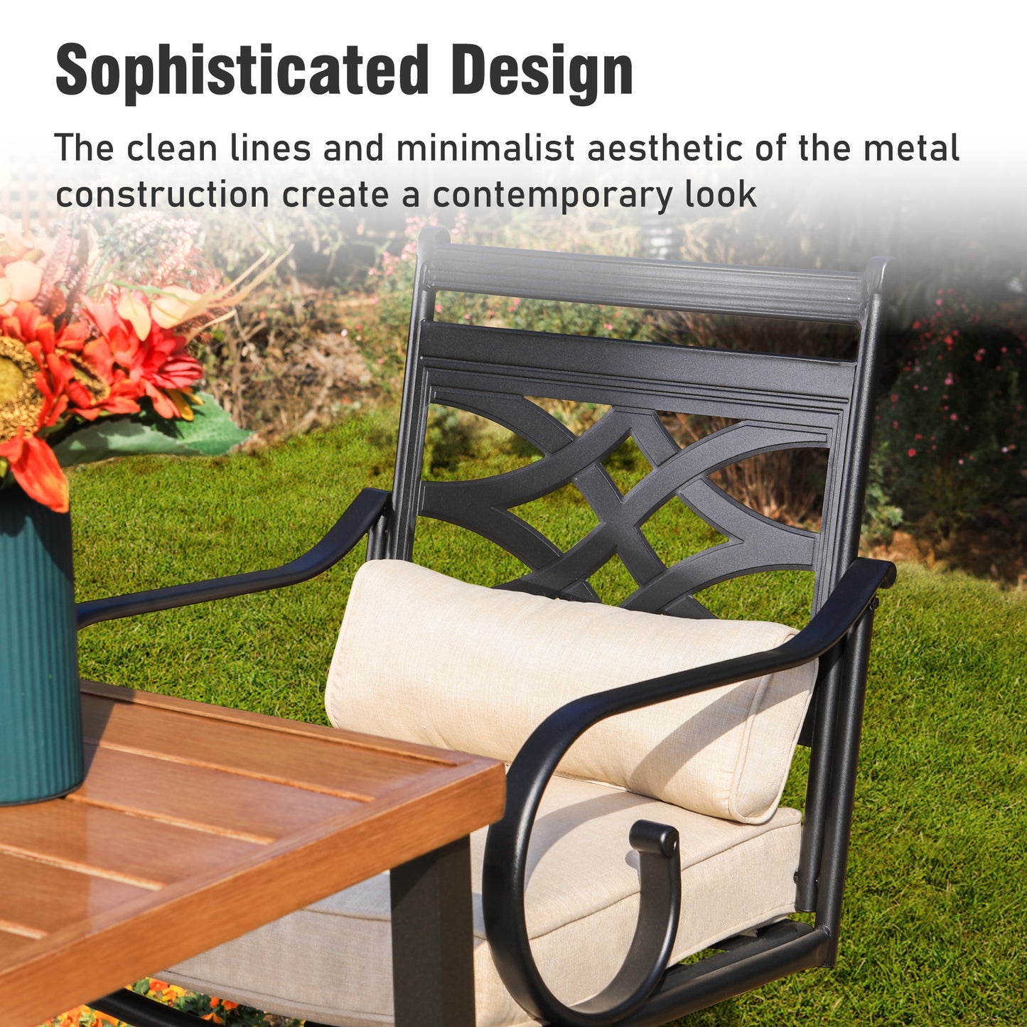 Captiva Designs 7pc Outdoor Patio Slatted Top Rectangle Metal Bar Table & Steel Swivel Bar Stools