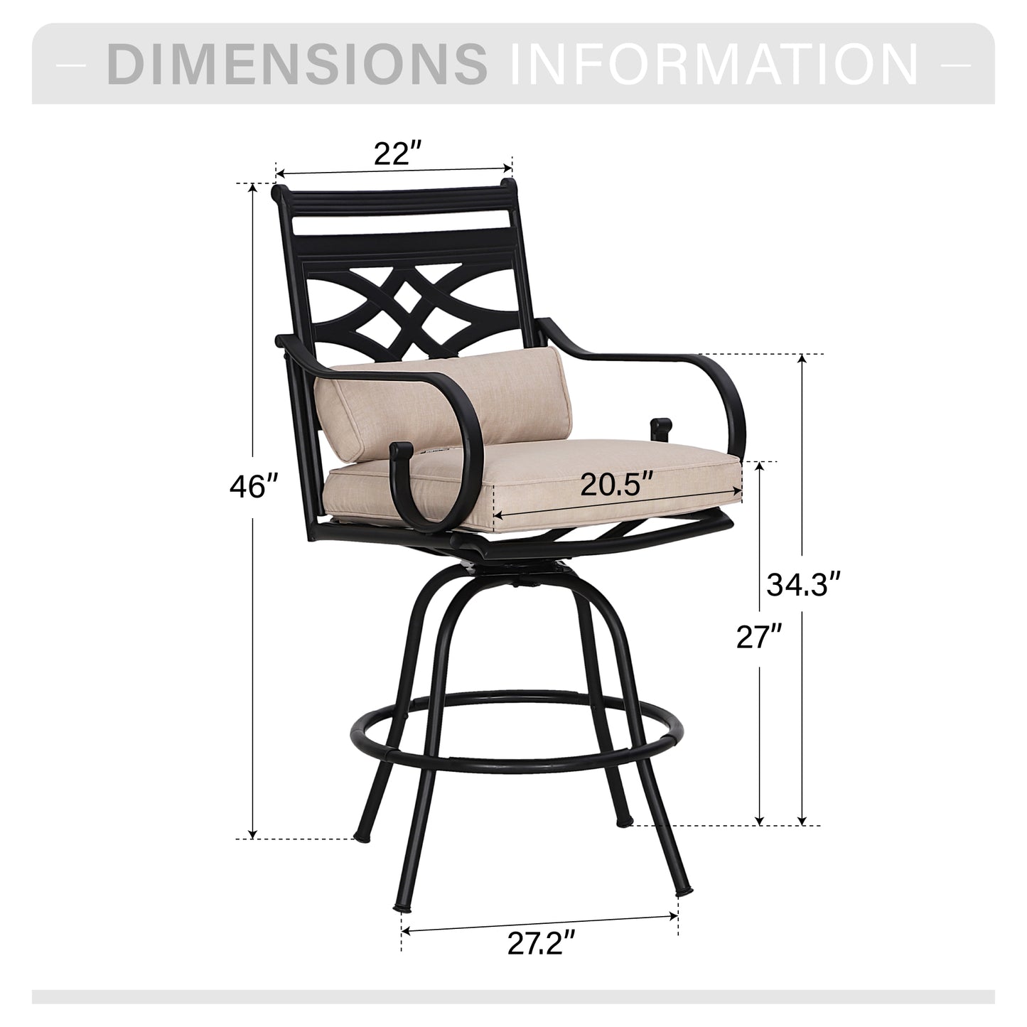 Captiva Designs Outdoor Metal Frame Swivel Armrest Bar Stools with Seat Cushions