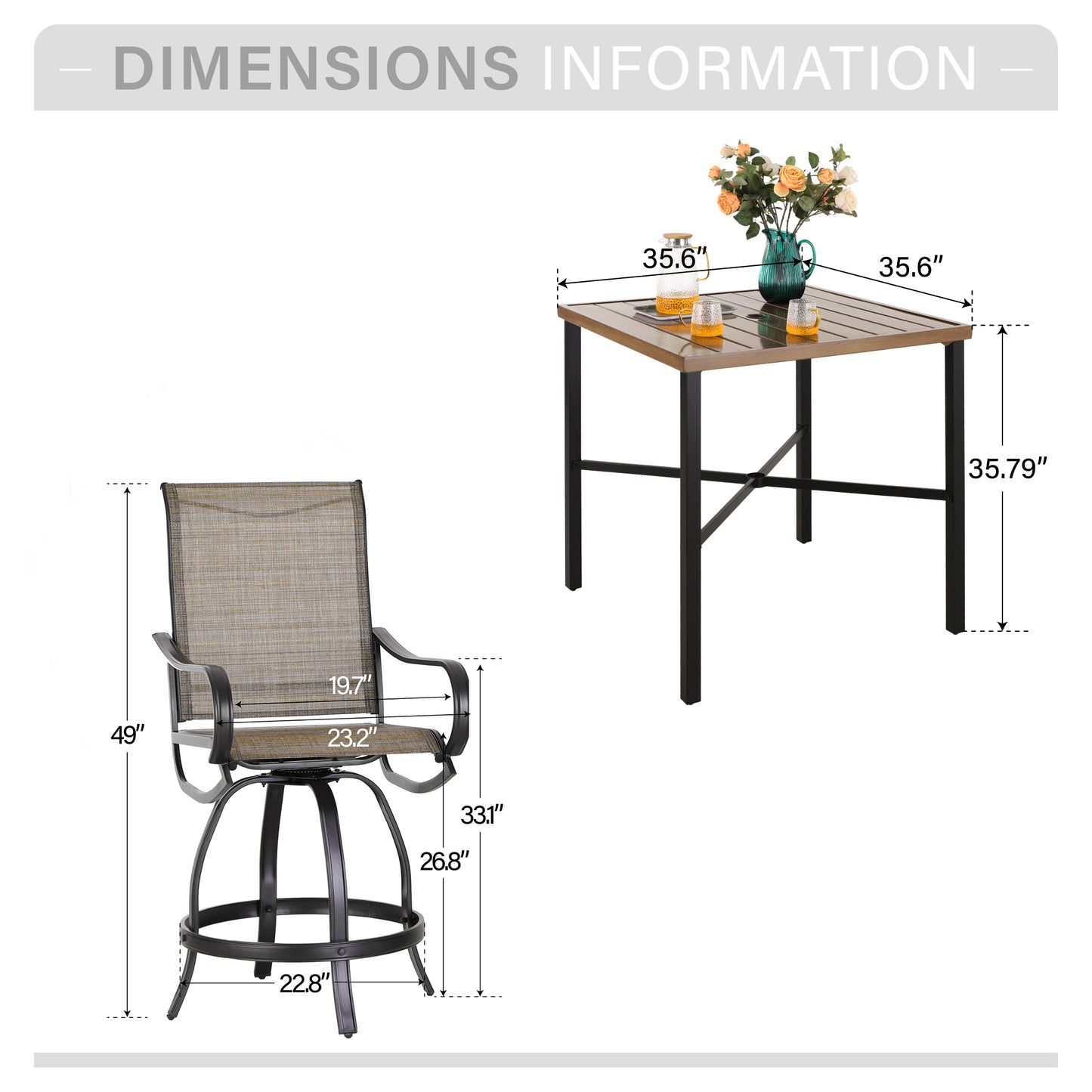 Captiva Designs 5pc Outdoor Patio Steel Bar Table & Sling High Bar Swivel Stools