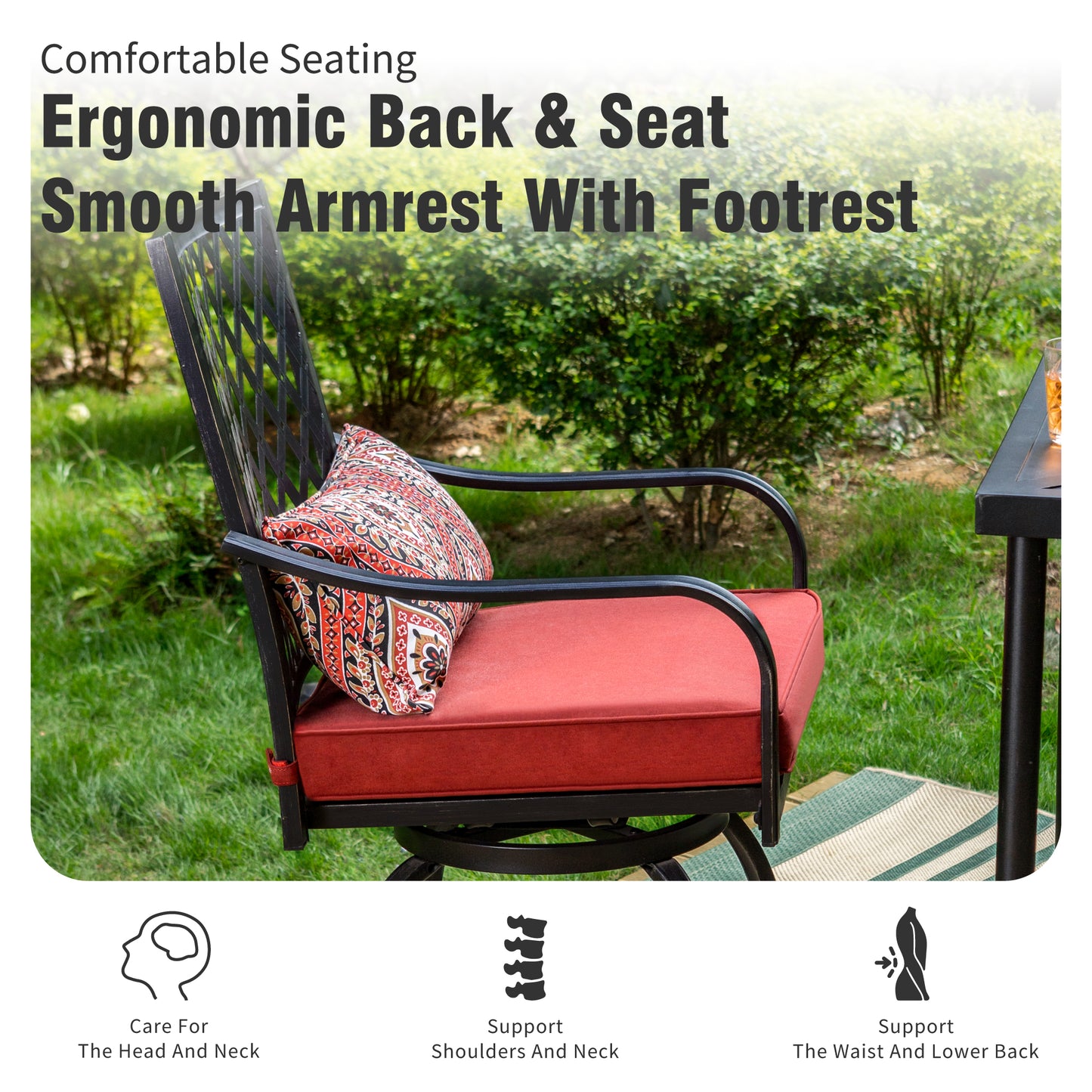 Captiva Designs 7pc Outdoor Patio Slatted Top Rectangle Metal Bar Table & Steel Swivel Bar Stools