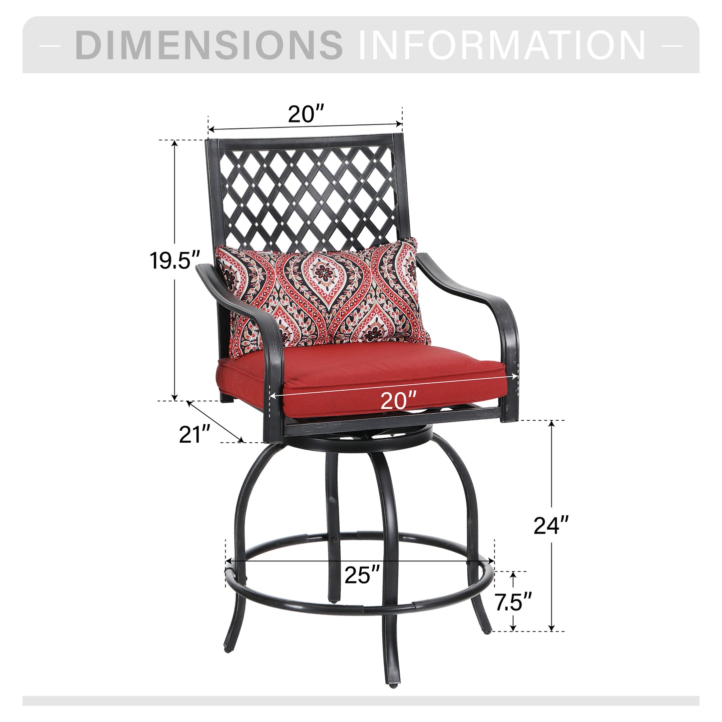 Captiva Designs Outdoor Metal Frame Swivel Armrest Bar Stools with Seat Cushions