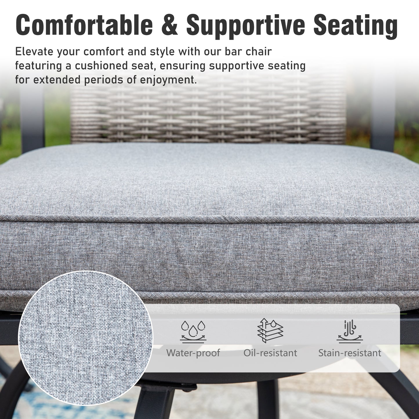 Captiva Designs 3pc Outdoor Patio Metal Bar Height Table & Bar Swivel Chair with Cushion and Armrest