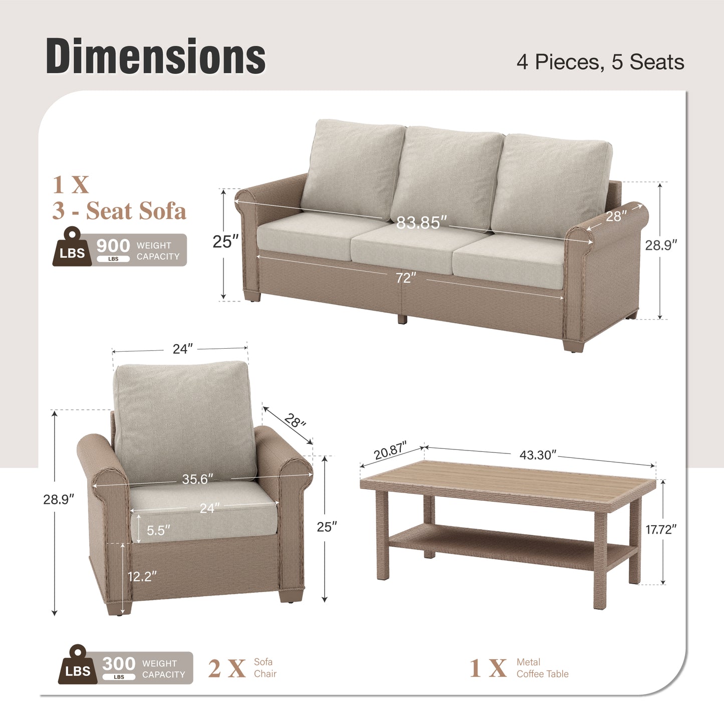 Captiva Designs Luxury Wicker Patio Conversation Sofa Set with Curved Armrests with Cushions