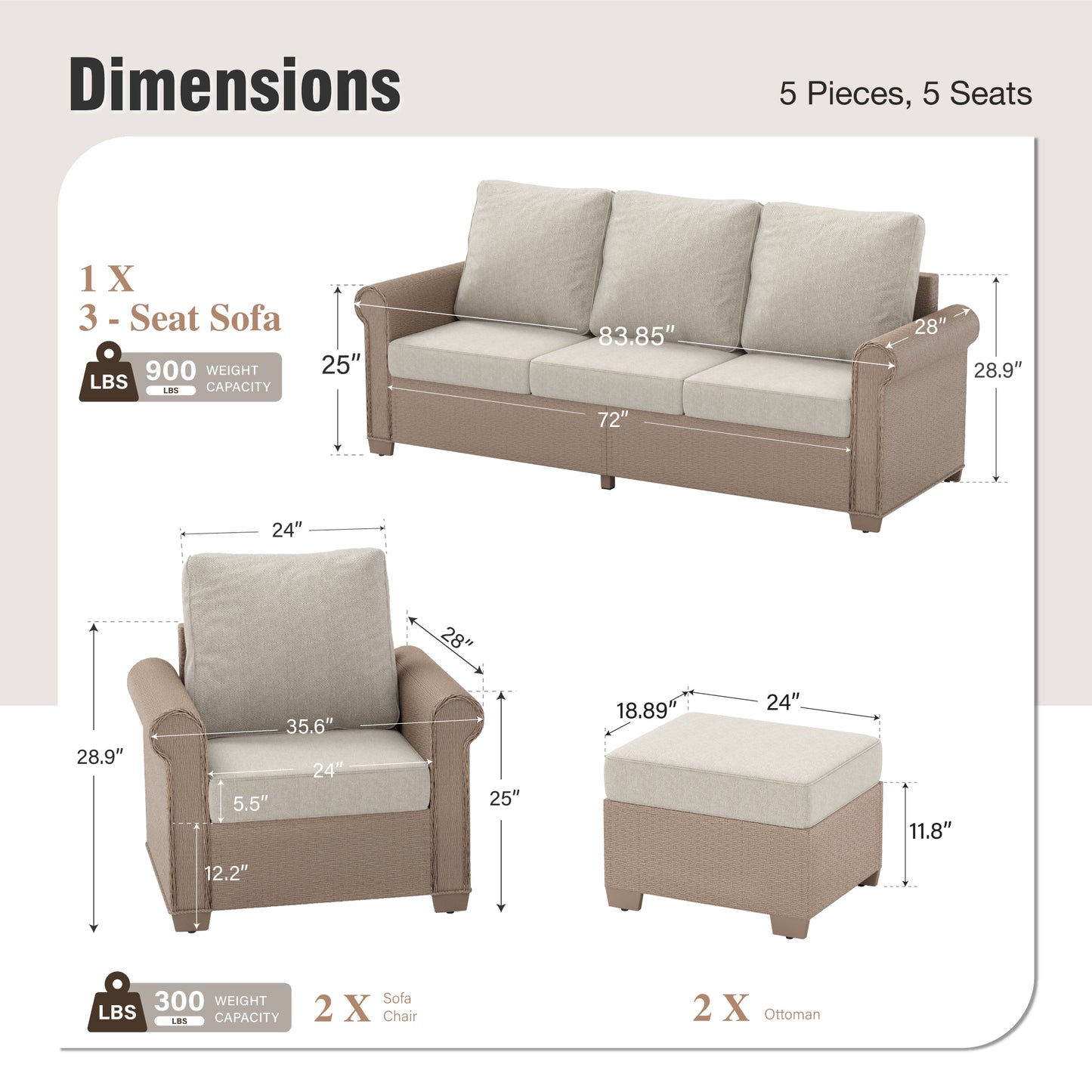 Captiva Designs Luxury Wicker Patio Conversation Sofa Set with Curved Armrests with Cushions