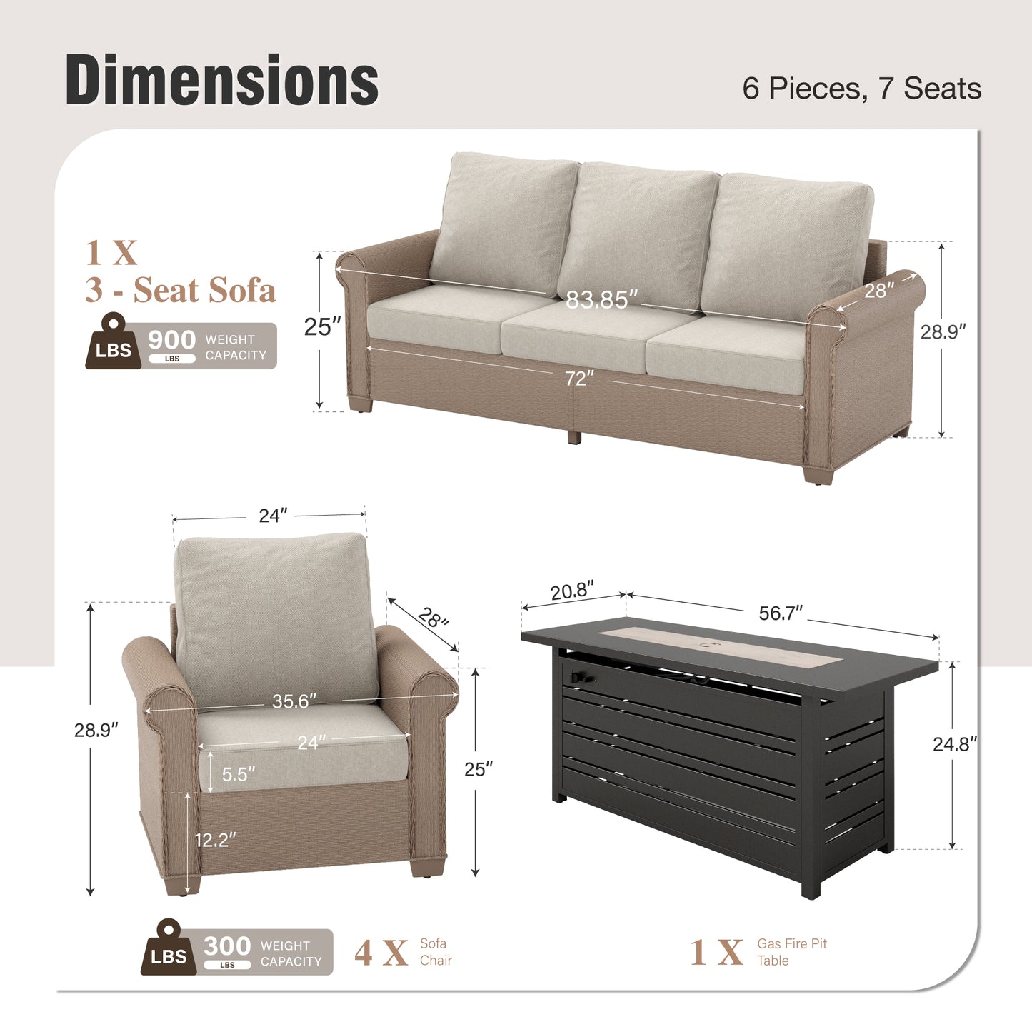 Captiva Designs Luxury Wicker Patio Conversation Fire Pit Set with Curved Armrests with Cushions